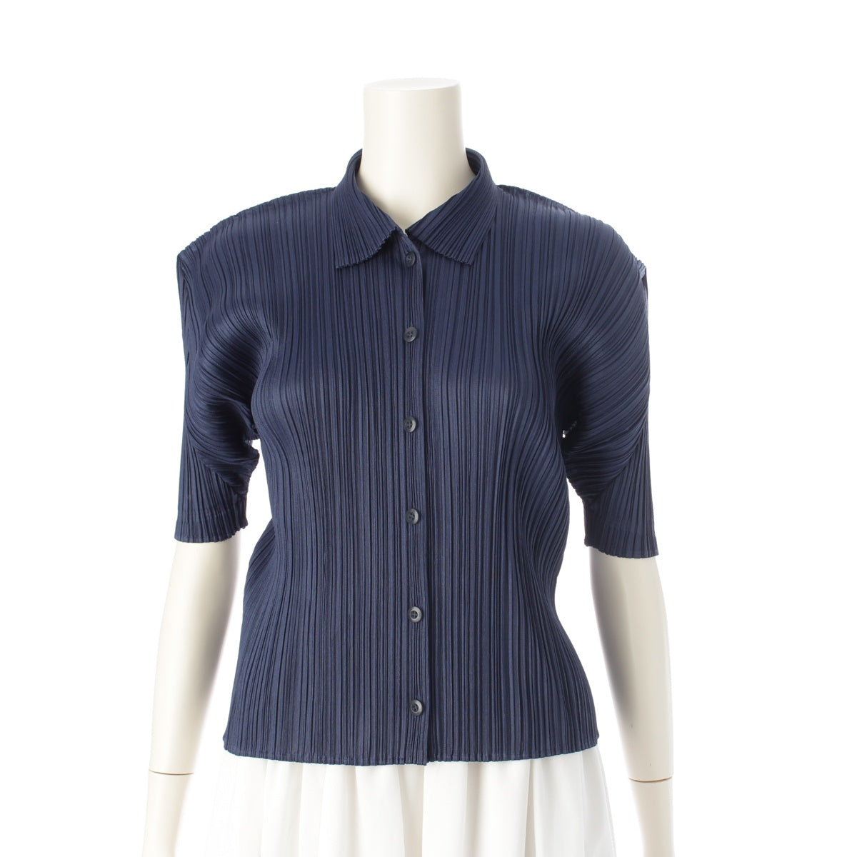 PLEATS PLEASE ISSEY  Short sleeve blouse Shirt tops PP93-JK173 Navy 3