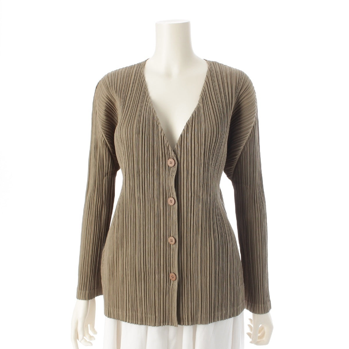 PLEATS PLEASE ISSEY  cotton V-neck, front button cardigan tops PP41-JO842 beige 3