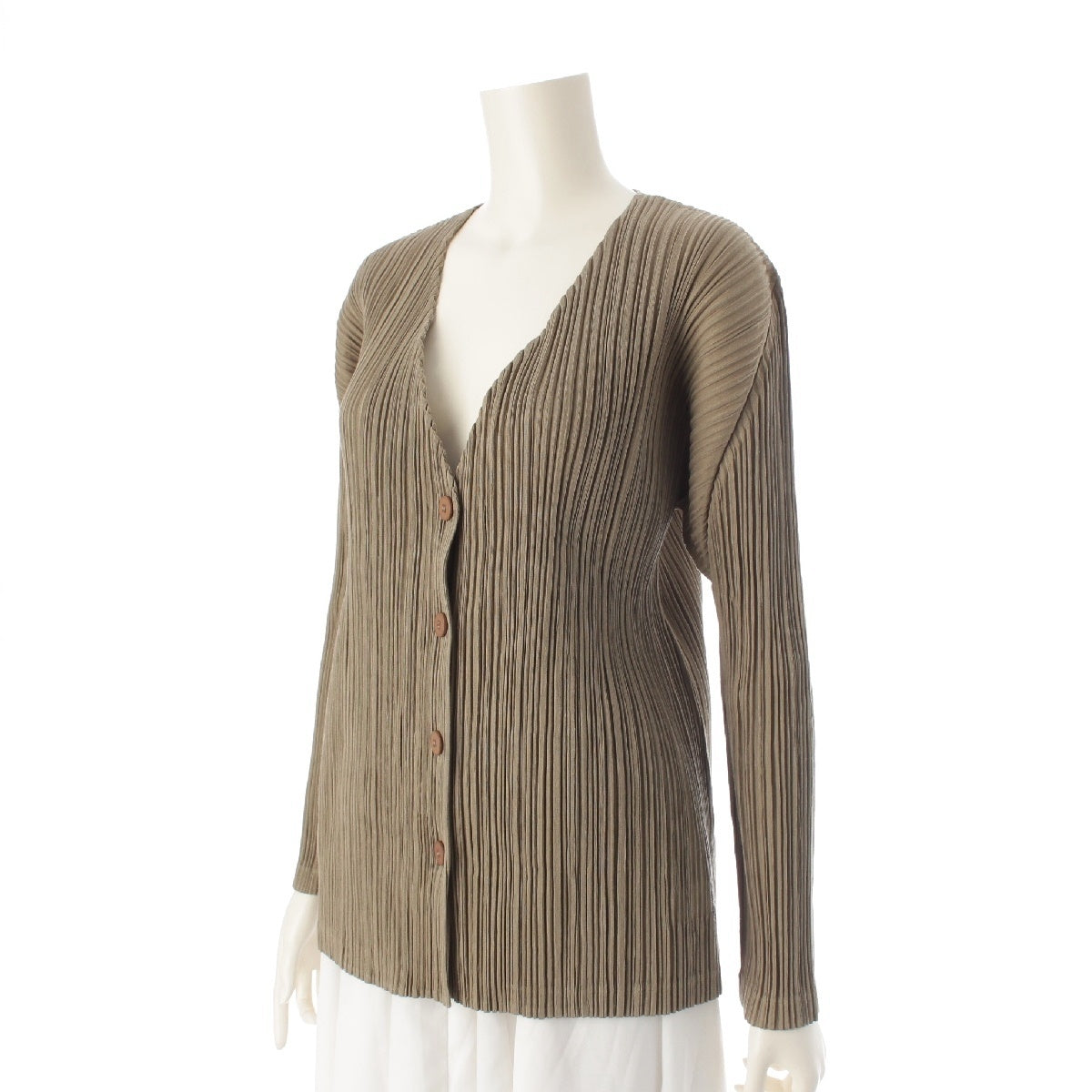 PLEATS PLEASE ISSEY  cotton V-neck, front button cardigan tops PP41-JO842 beige 3