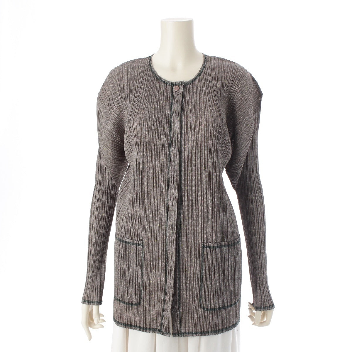 PLEATS PLEASE ISSEY  Nep Tweed Transfer cardigan tops PP12-JD265 gray 3