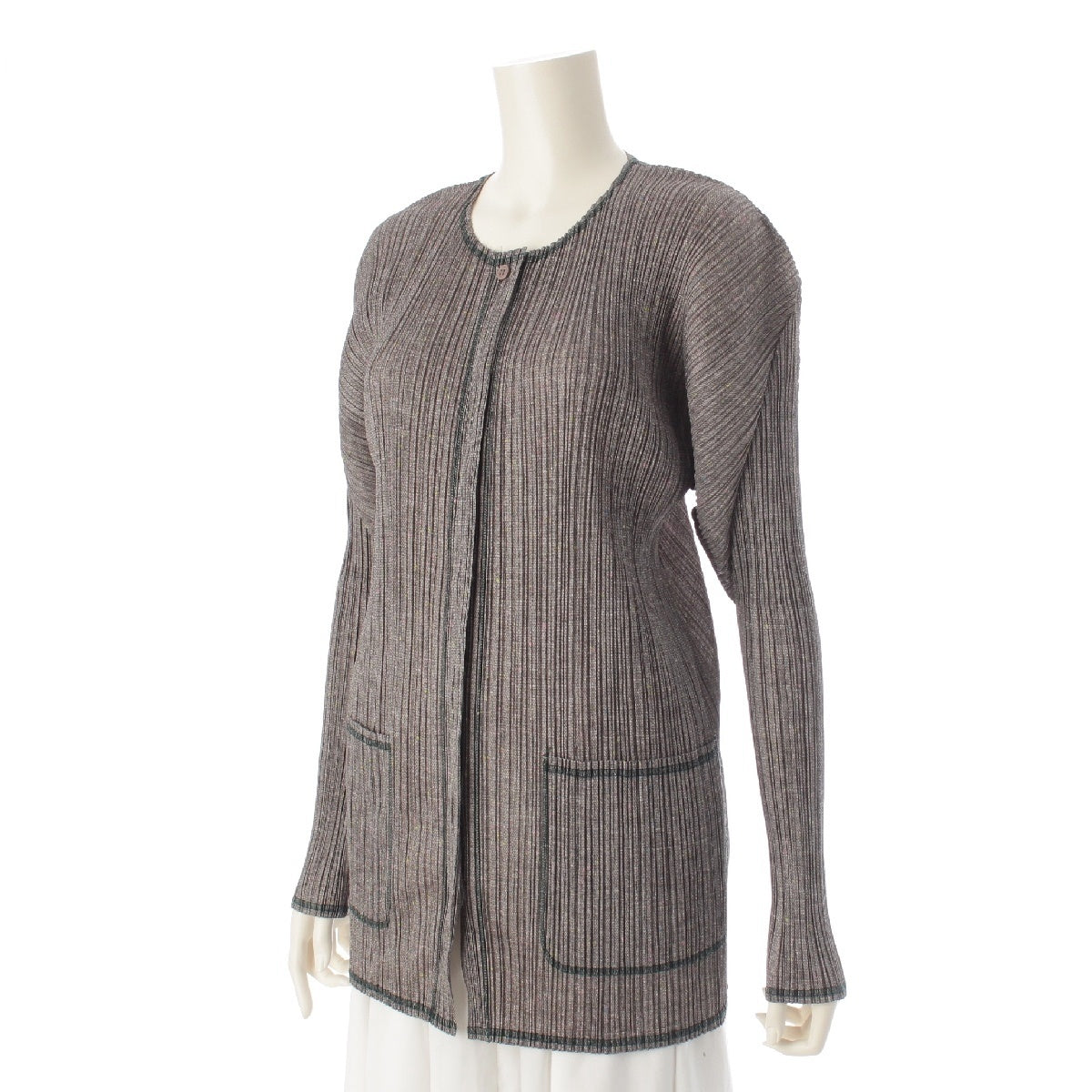 PLEATS PLEASE ISSEY  Nep Tweed Transfer cardigan tops PP12-JD265 gray 3