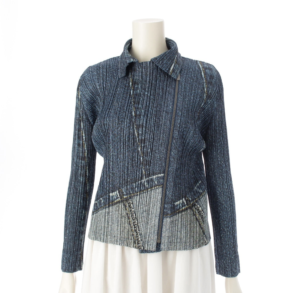 PLEATS PLEASE ISSEY  Denim transfer print riders Jacket PP43-JD751 blue 3