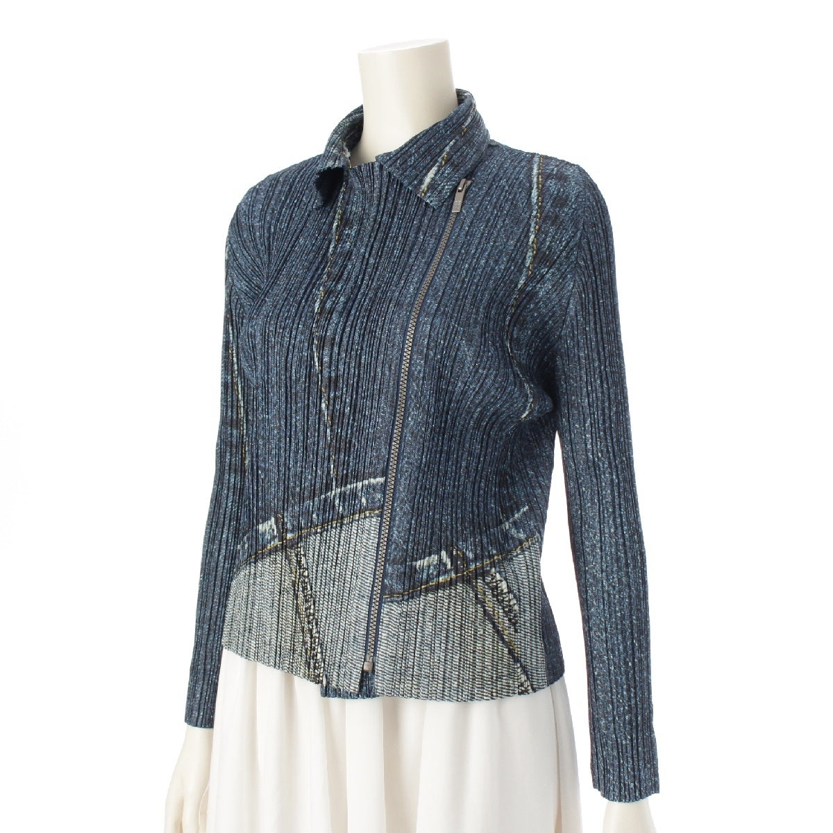 PLEATS PLEASE ISSEY  Denim transfer print riders Jacket PP43-JD751 blue 3