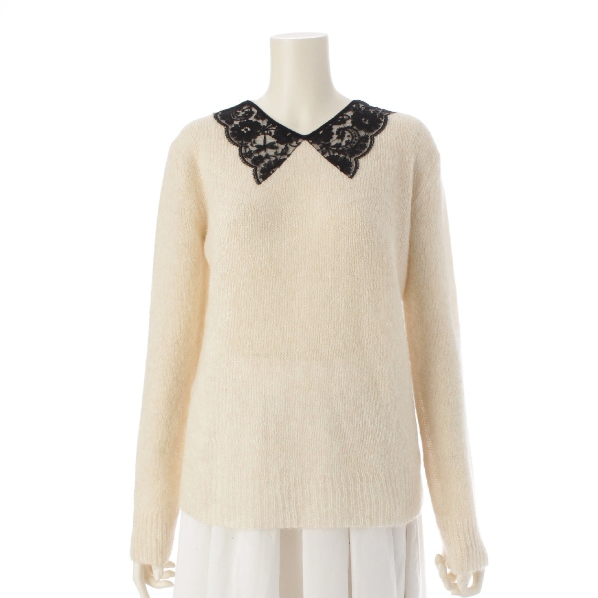 Dior Alpaca x Silk x Cashmere Lace collar knit tops 444S95AM440 White black 34