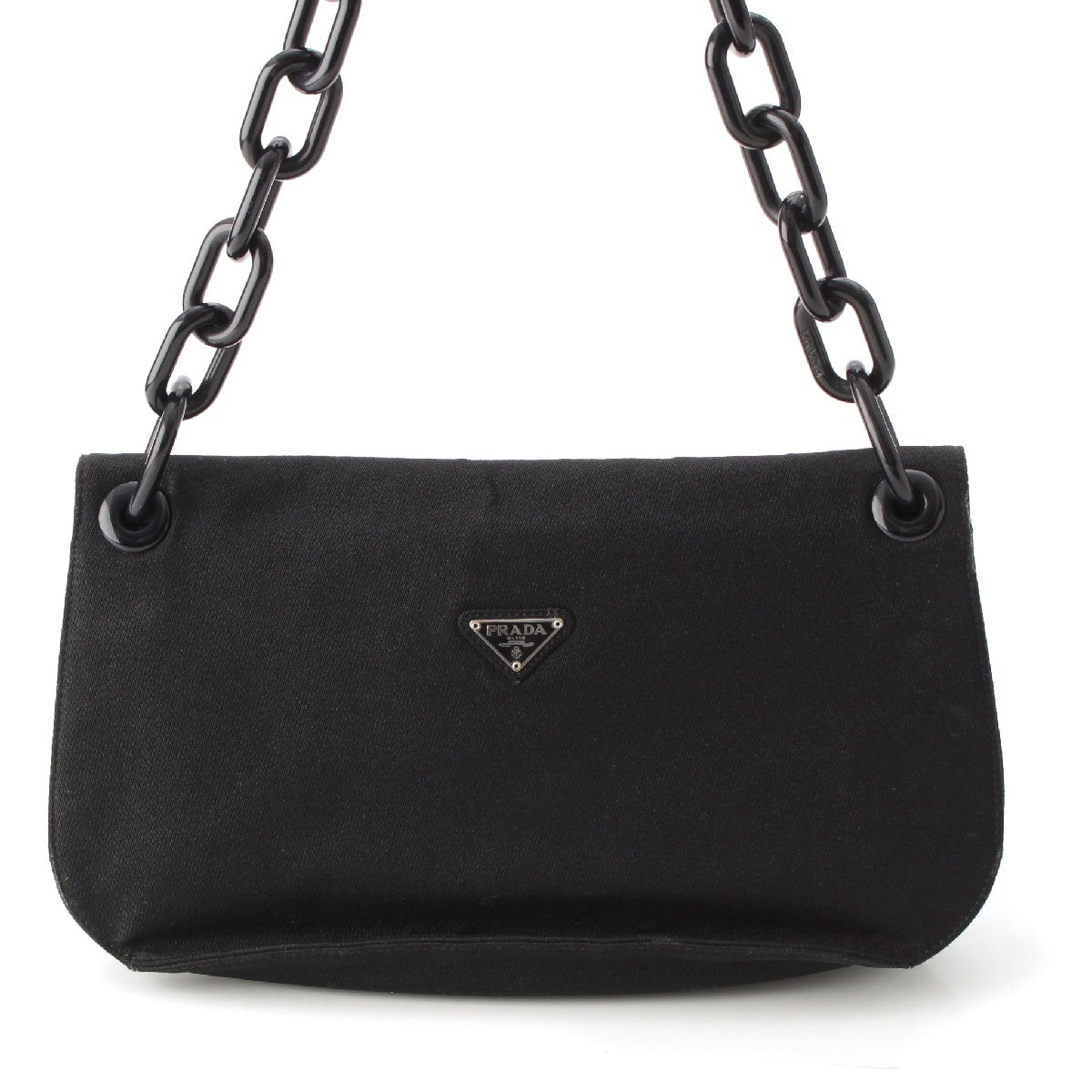 PRADA canvas Triangle logo Triangle plate Plastic Chain Shoulder Bag Cross body black