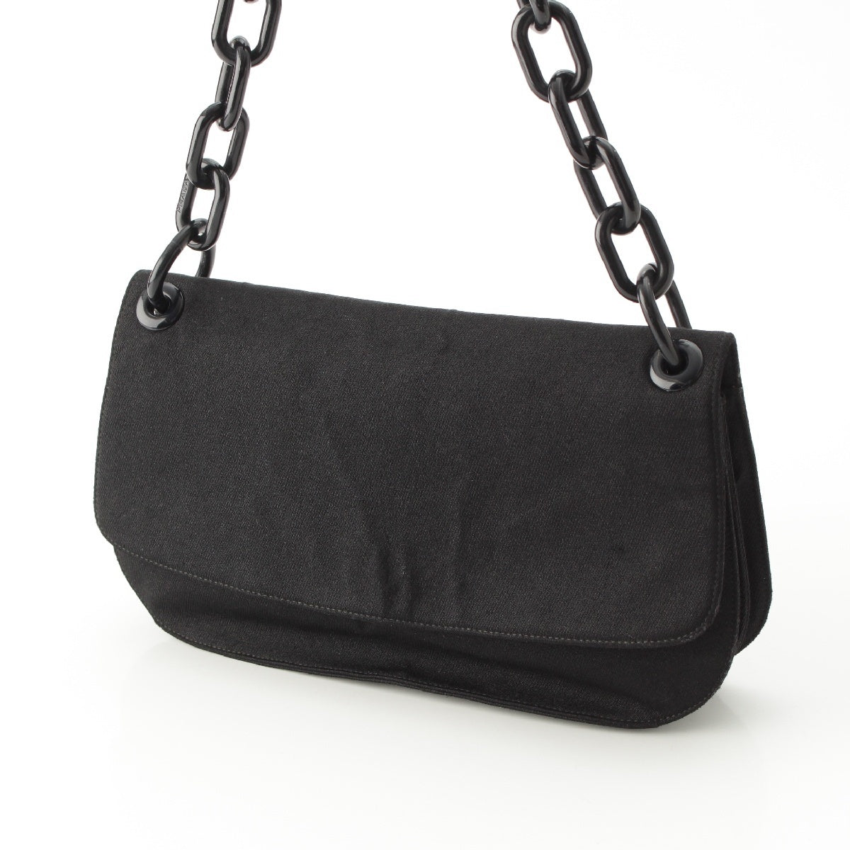 PRADA canvas Triangle logo Triangle plate Plastic Chain Shoulder Bag Cross body black