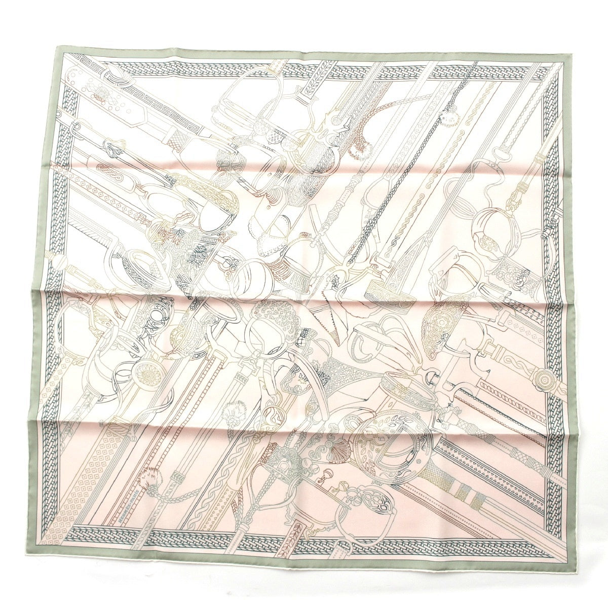 HERMES Carre 70 silk Double Face CONCOURS D'ETRIERS REMIX Etriers' Concert Remix scarf Rose Pearl Almond