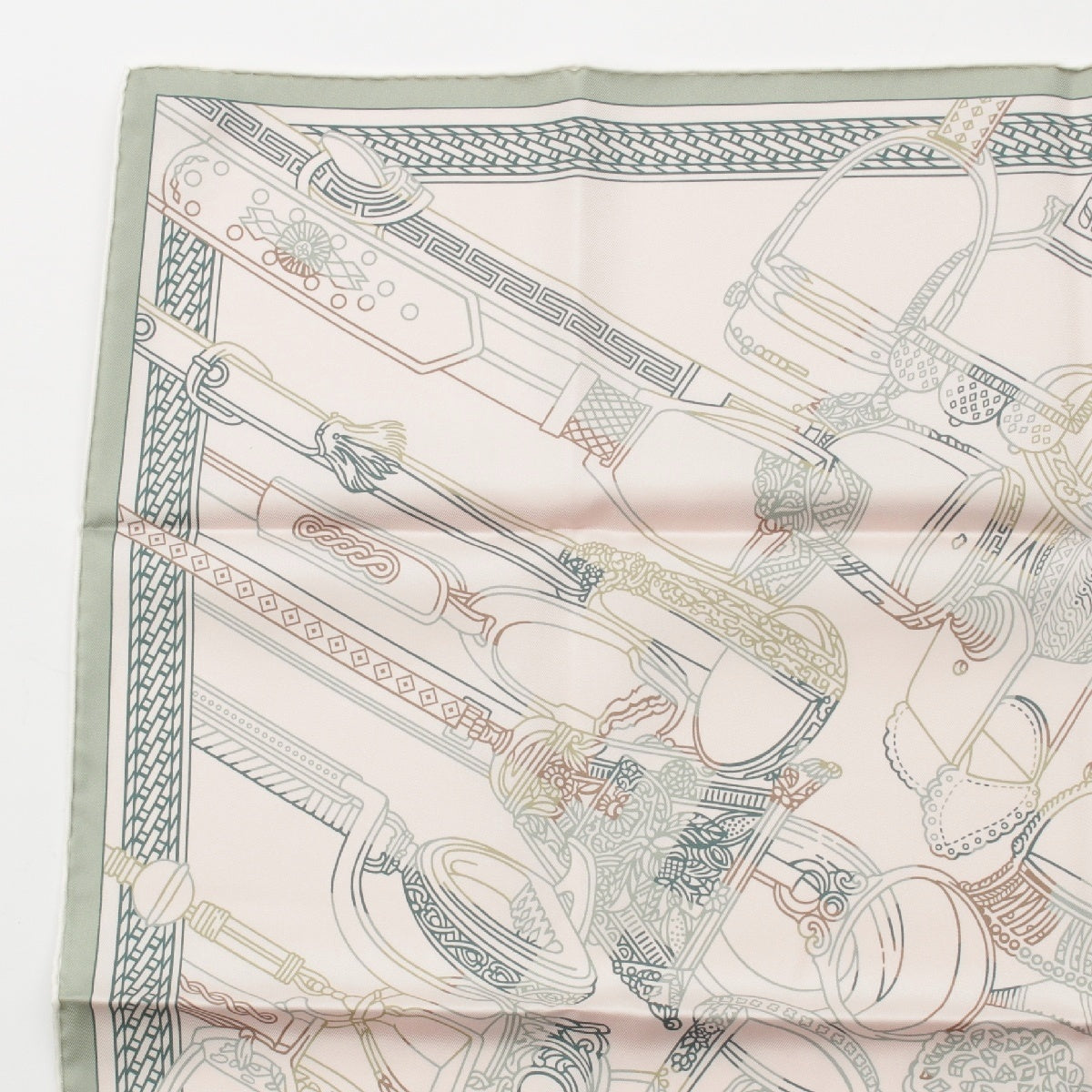 HERMES Carre 70 silk Double Face CONCOURS D'ETRIERS REMIX Etriers' Concert Remix scarf Rose Pearl Almond