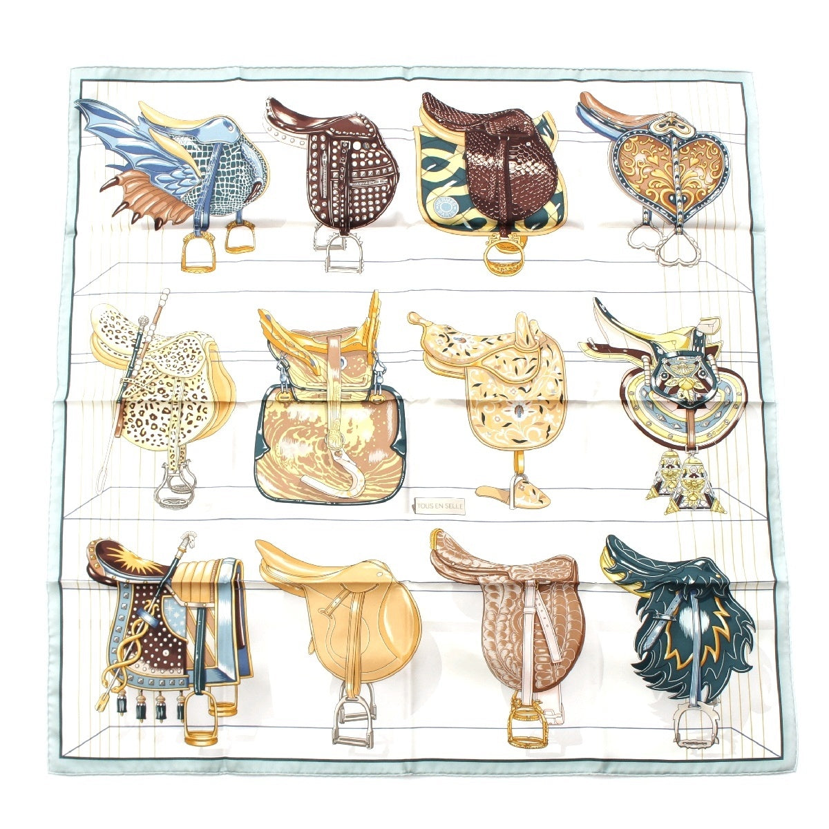 HERMES Calle 90 silk TOUS EN SELLE: It's all in the saddle scarf multicolor
