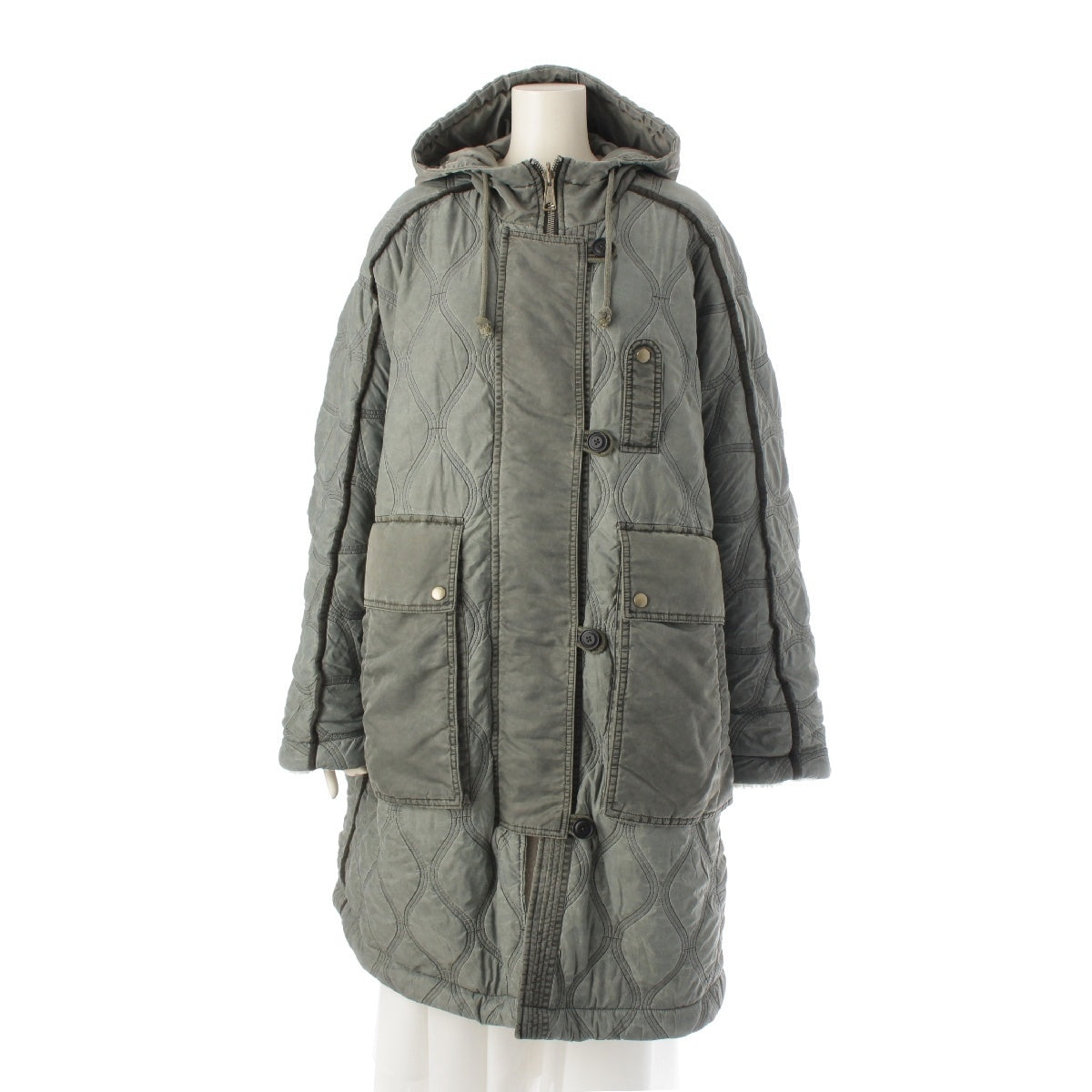 DIESEL Nylon Quilted reversible hood padding Mod coat outer jacket W-DAYA-21 Khaki white XXS