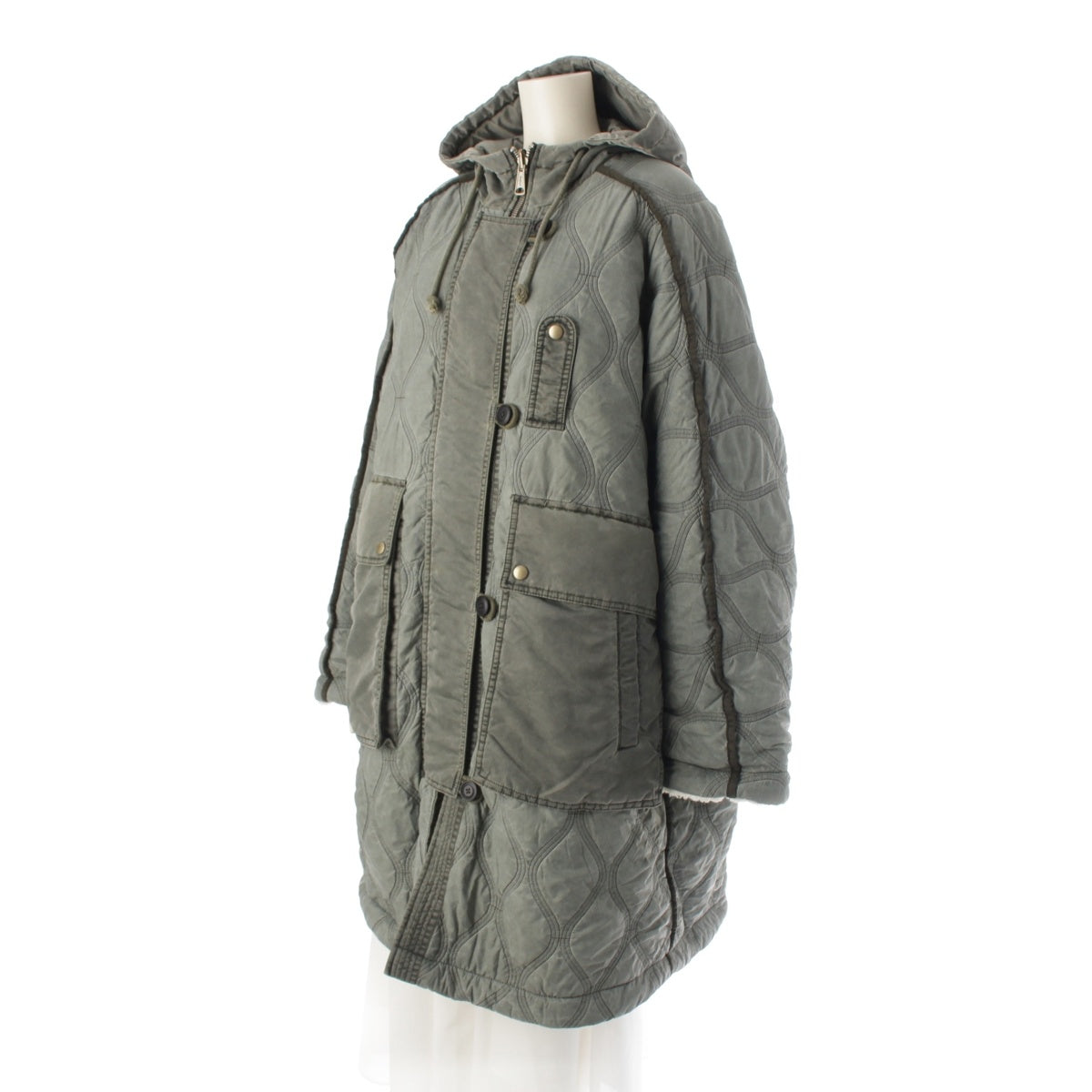 DIESEL Nylon Quilted reversible hood padding Mod coat outer jacket W-DAYA-21 Khaki white XXS