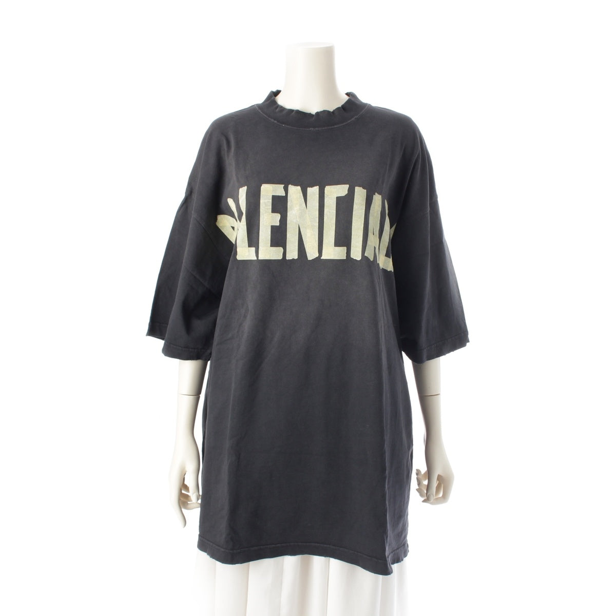 BALENCIAGA 23 years cotton NEW TAPE TYPE Tape logo Short sleeve T-shirt Washed and distressed tops and cut-and-sew tops 739784 Charcoal Gray Yellow L