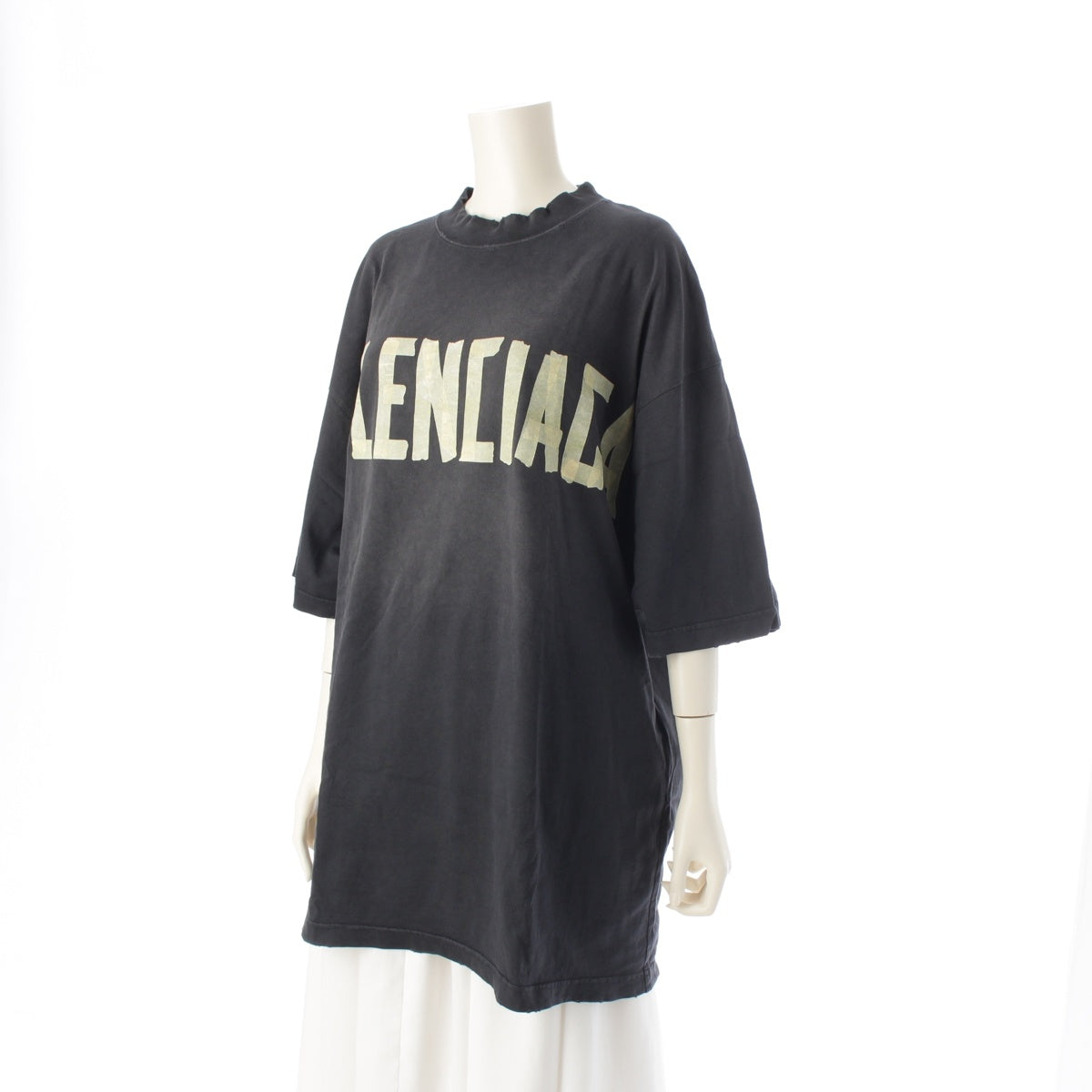 BALENCIAGA 23 years cotton NEW TAPE TYPE Tape logo Short sleeve T-shirt Washed and distressed tops and cut-and-sew tops 739784 Charcoal Gray Yellow L