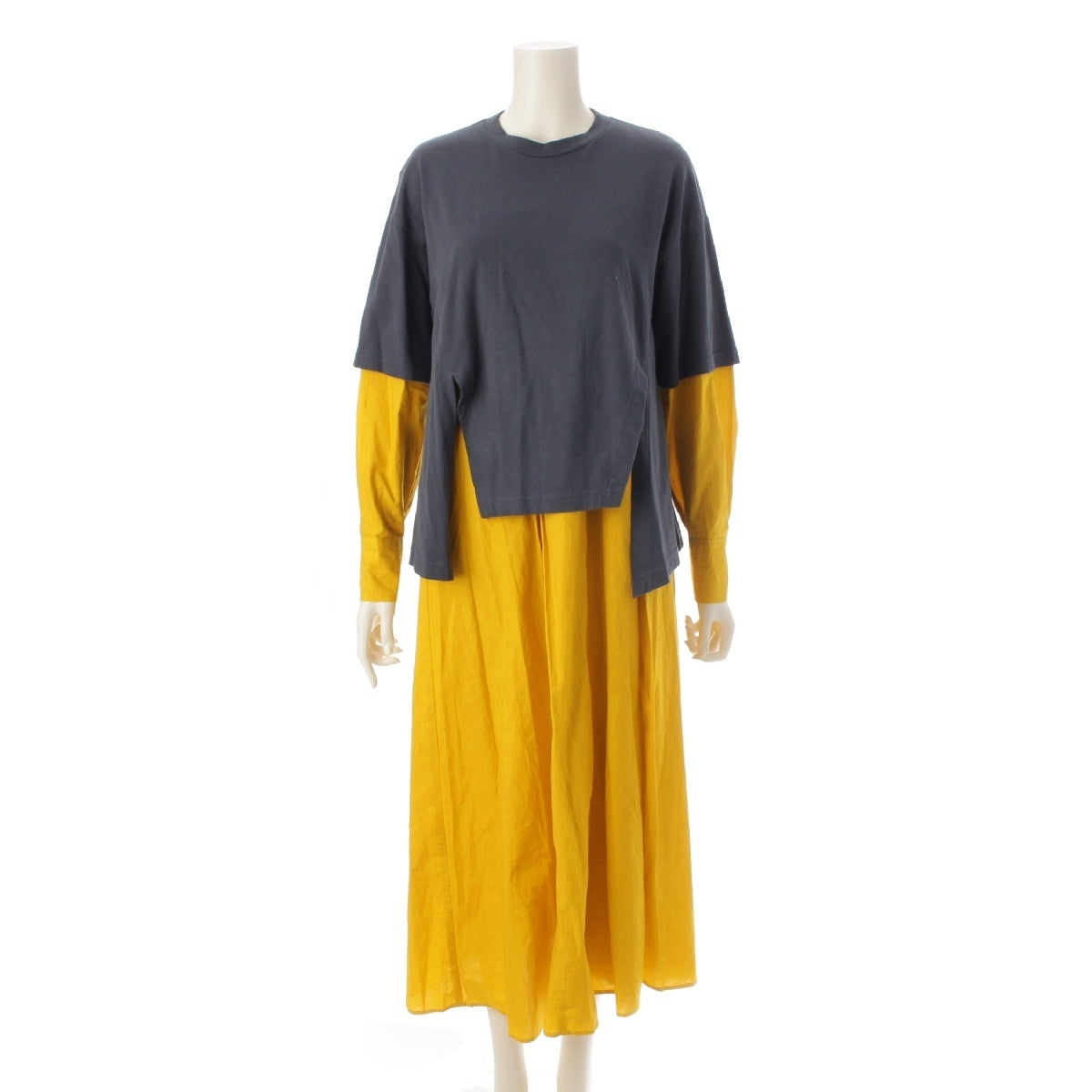 ENFOLD 22Stainless Steel cotton Classic Jersey Layered T-SHIRT one piece dress 300FS983-0820 Yellow navy 36