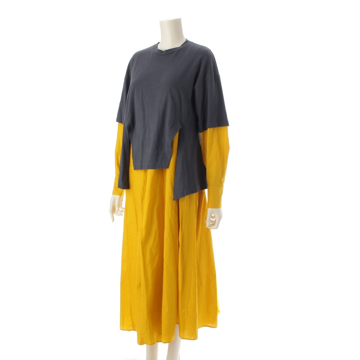 ENFOLD 22Stainless Steel cotton Classic Jersey Layered T-SHIRT one piece dress 300FS983-0820 Yellow navy 36