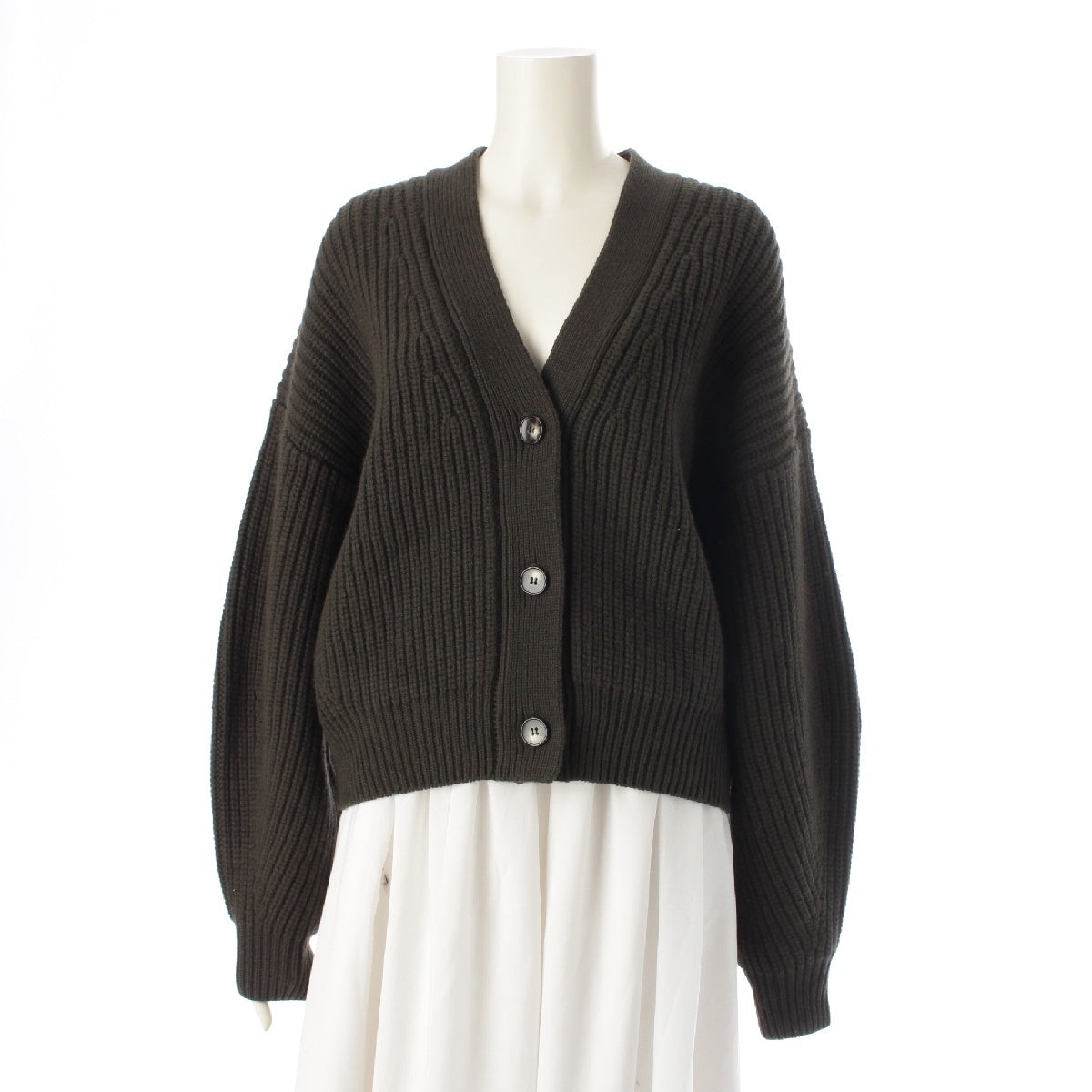 Sakura wool Ribbed knit cropped cardigan tops 123534081 khaki 38