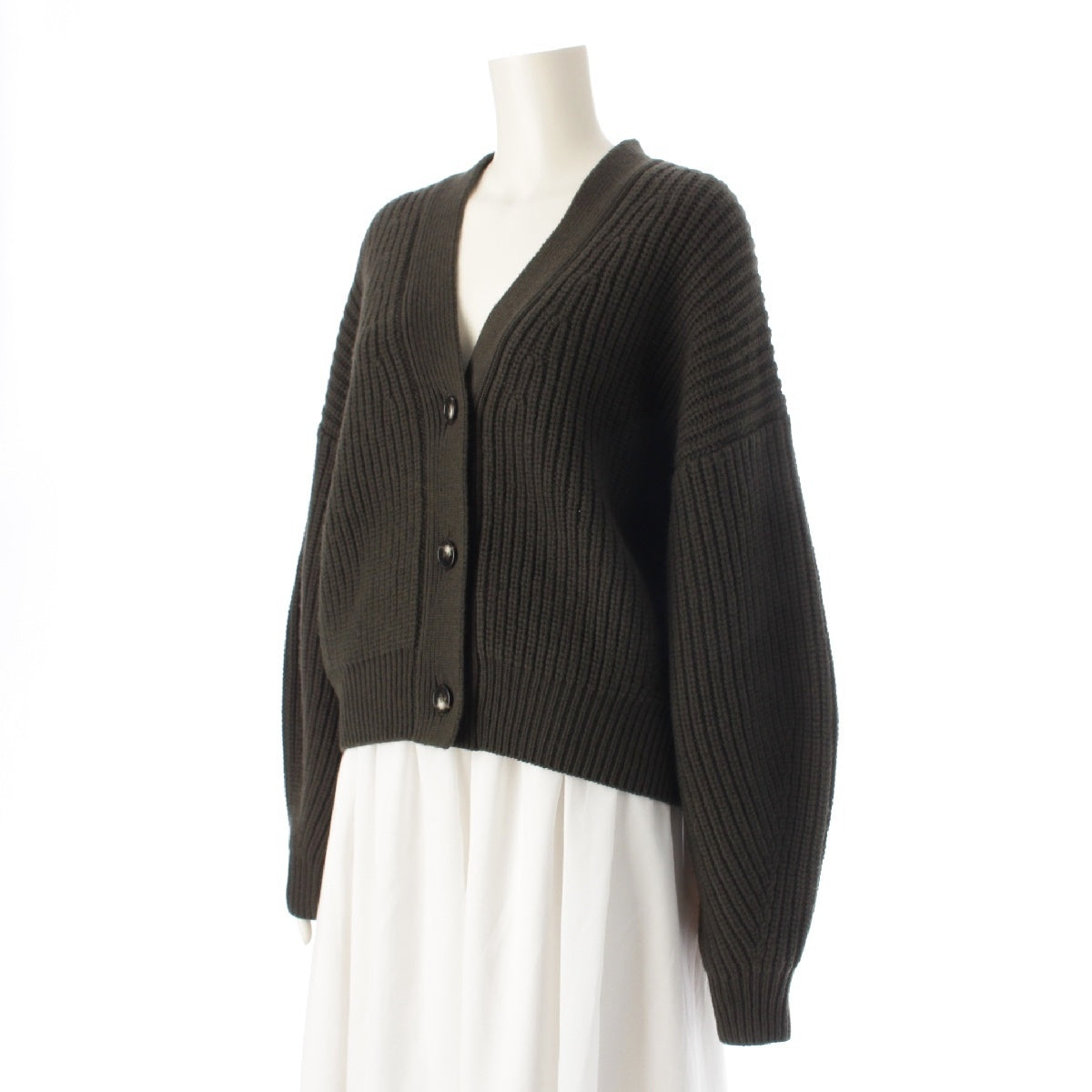 Sakura wool Ribbed knit cropped cardigan tops 123534081 khaki 38
