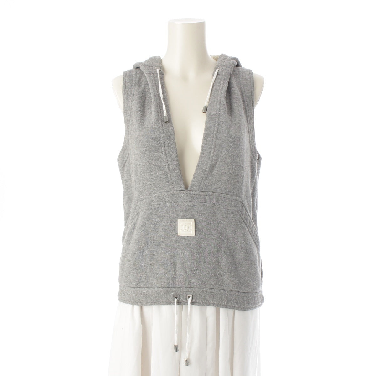 CHANEL 05P Sports line cotton Vintage COCO Mark Drawcord Hood Parker Sleeveless Sweat Tops P25713 gray