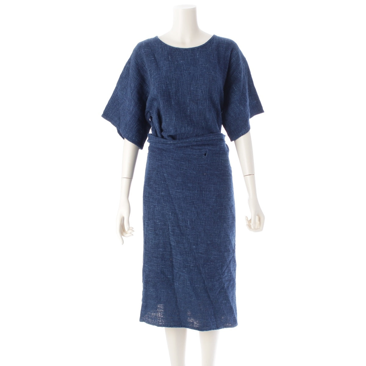 COMME des GARCONS cotton Deformed Wrap Short Sleeve Knee Length one piece OP-110370 Indigo blue