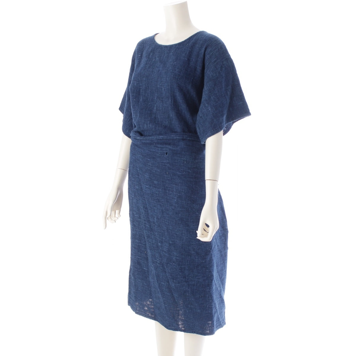 COMME des GARCONS cotton Deformed Wrap Short Sleeve Knee Length one piece OP-110370 Indigo blue