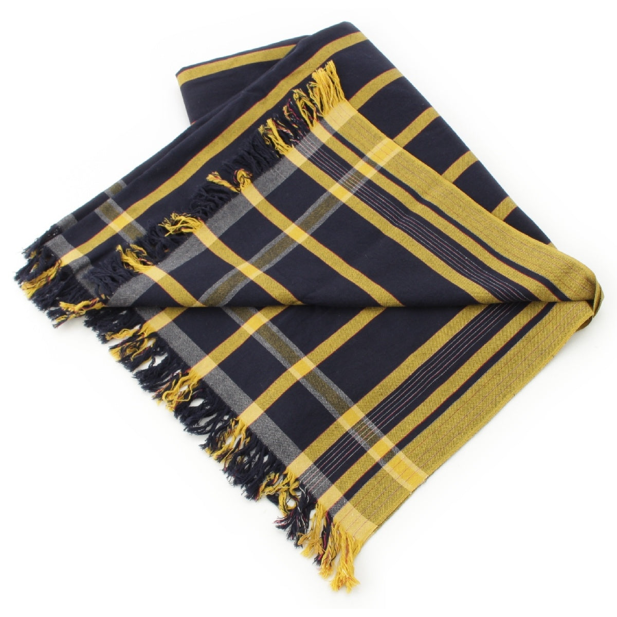 COMME des GARCONS 80S Vintage Stripe Pattern Large Fringe Stall Scarf shawl Navy x yellow