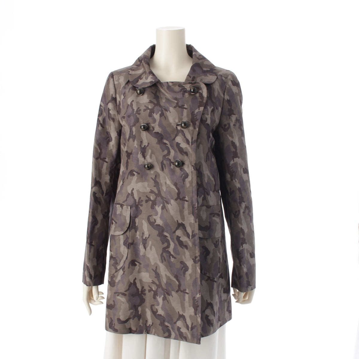 PRADA Logo Ball Button Camouflage Camouflage coat Double-breasted outerwear gray 38