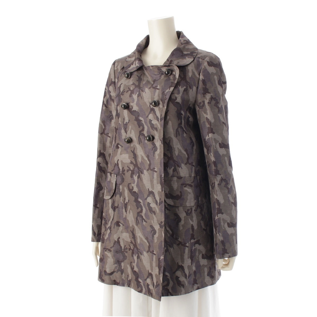 PRADA Logo Ball Button Camouflage Camouflage coat Double-breasted outerwear gray 38