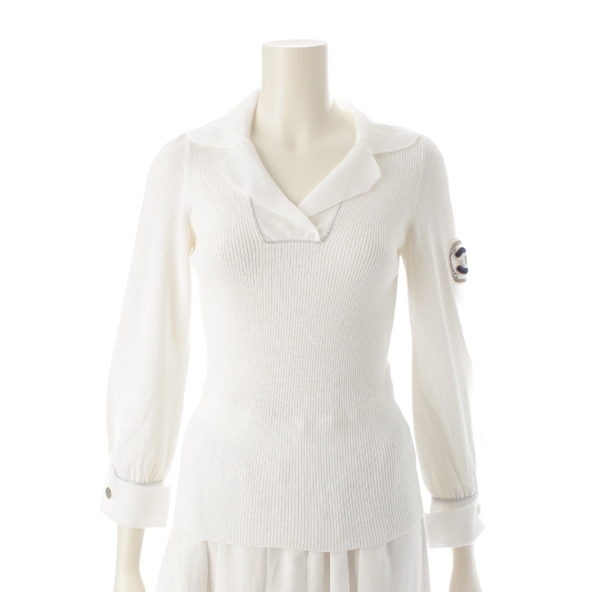 CHANEL 08C cotton COCO Mark patch COCO button knit Tops sweaters P32410K00716 white 36