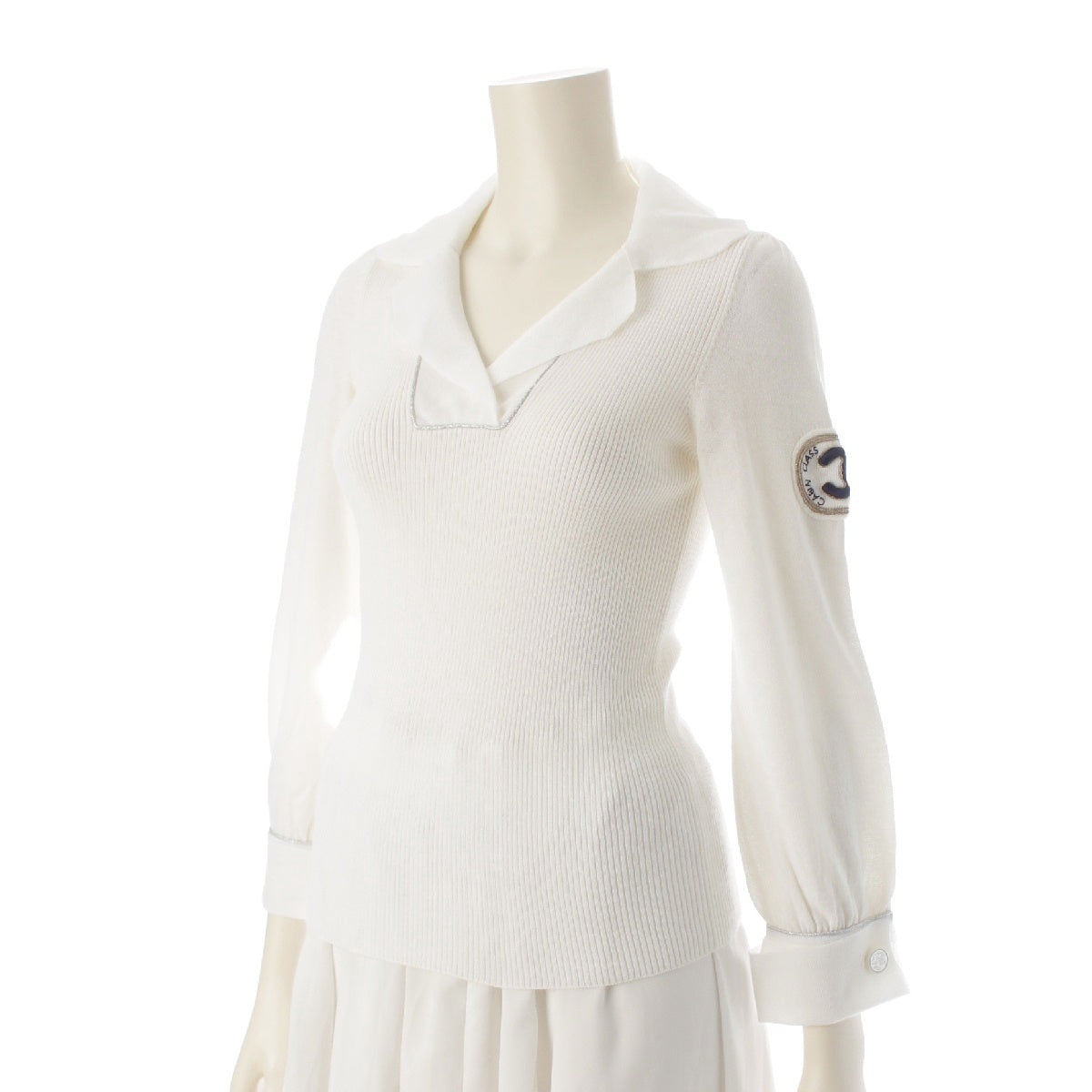 CHANEL 08C cotton COCO Mark patch COCO button knit Tops sweaters P32410K00716 white 36