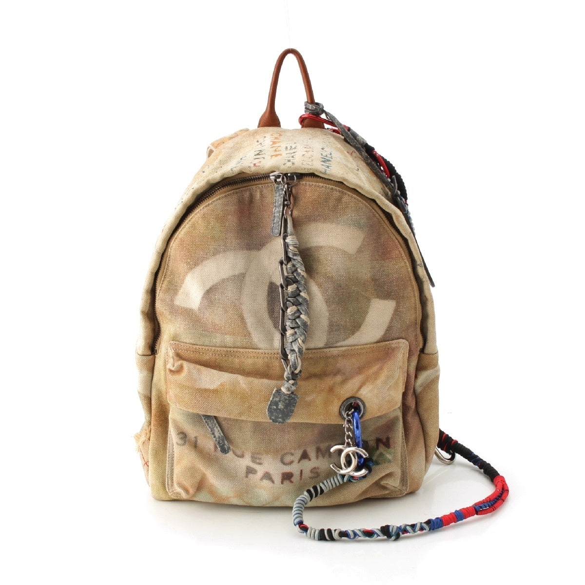 CHANEL 14Stainless Steel Matrasse Logo COCO Mark Graffiti Backpack Daypack Backpack with carabiner A92352 Beige multicolor