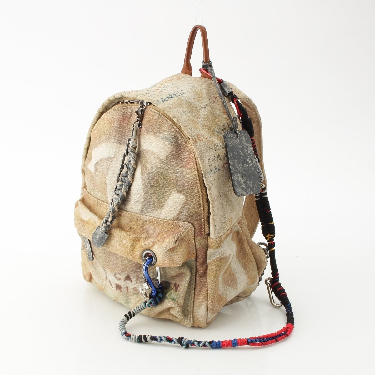 CHANEL 14Stainless Steel Matrasse Logo COCO Mark Graffiti Backpack Daypack Backpack with carabiner A92352 Beige multicolor