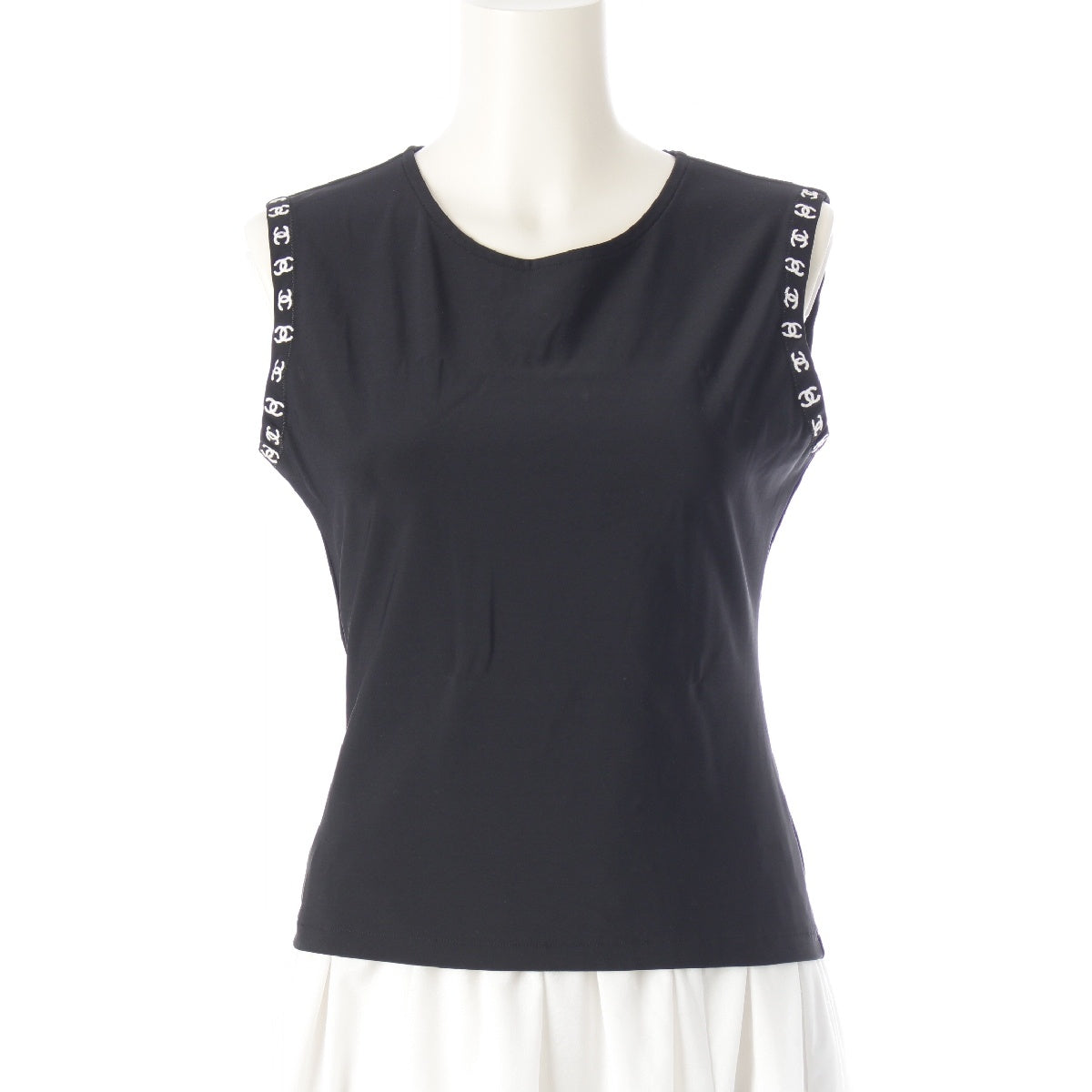 CHANEL 97P Nylon Vintage COCO Mark Sleeveless Cut tops P08955 black 42