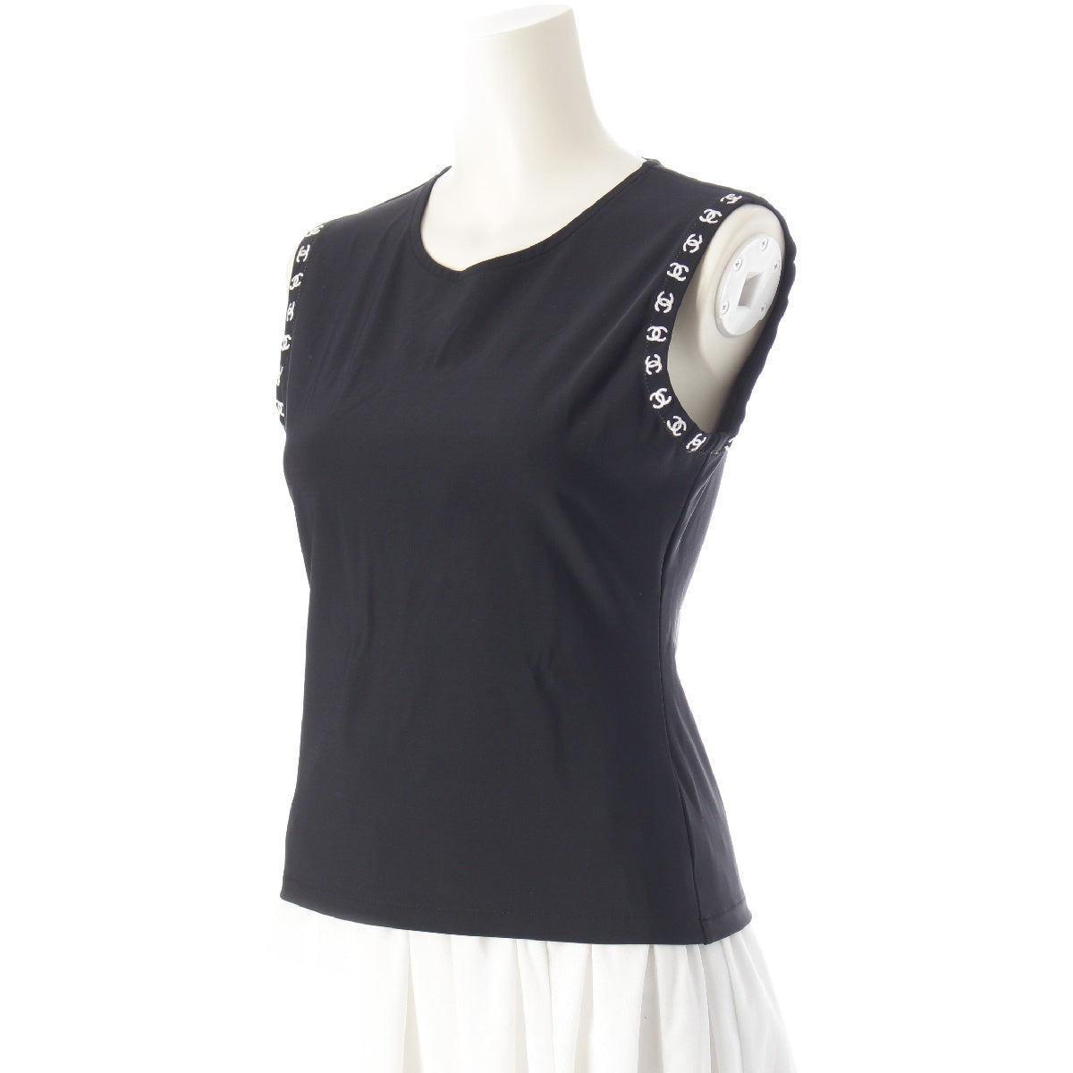 CHANEL 97P Nylon Vintage COCO Mark Sleeveless Cut tops P08955 black 42