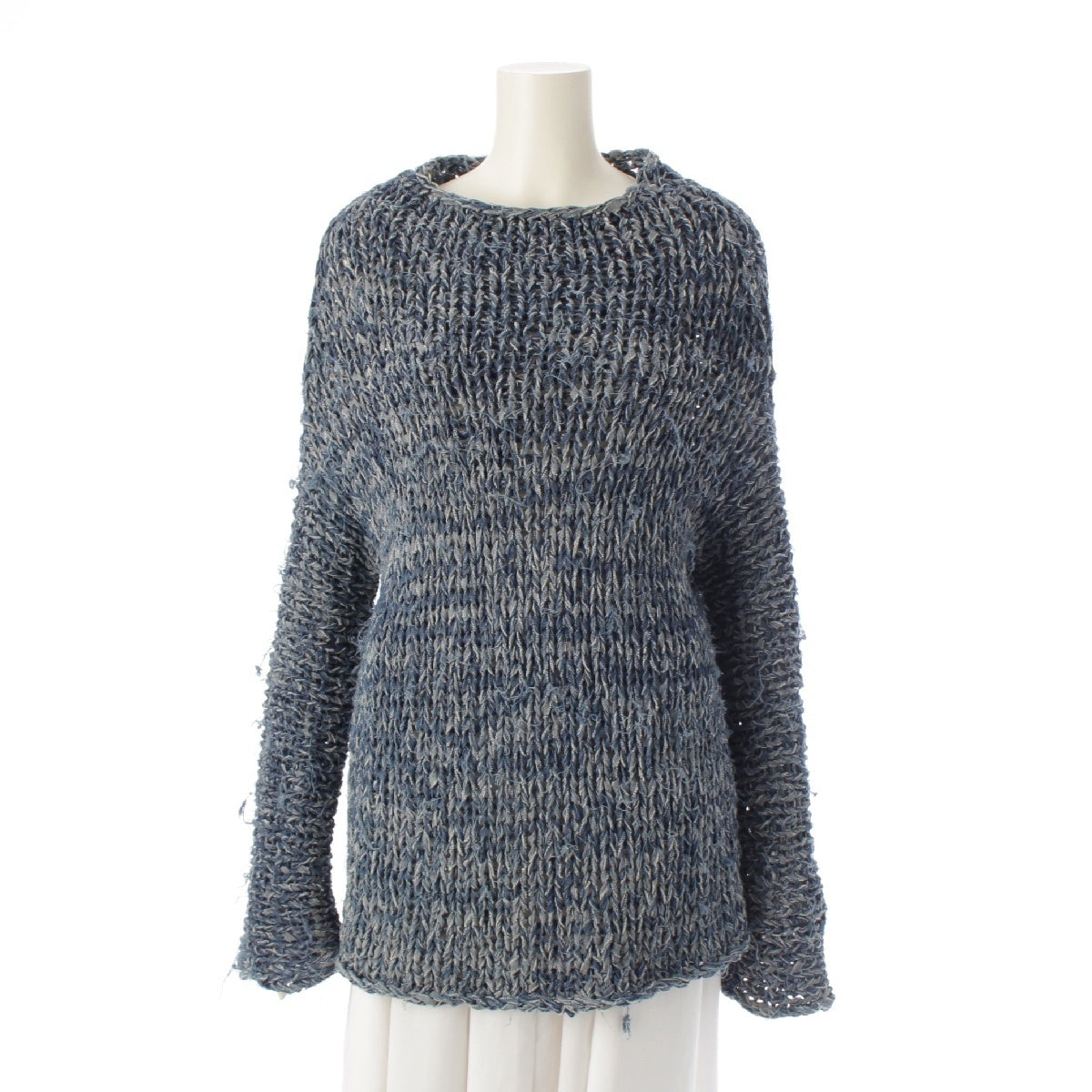 MARTIN MARGIELA 99AW look13 Vintage white tag high neck deformed denim knit sweater tops Indigo blue M