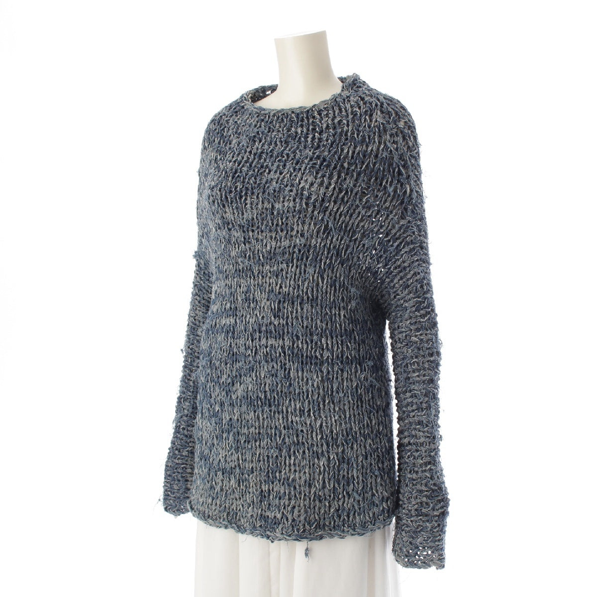 MARTIN MARGIELA 99AW look13 Vintage white tag high neck deformed denim knit sweater tops Indigo blue M