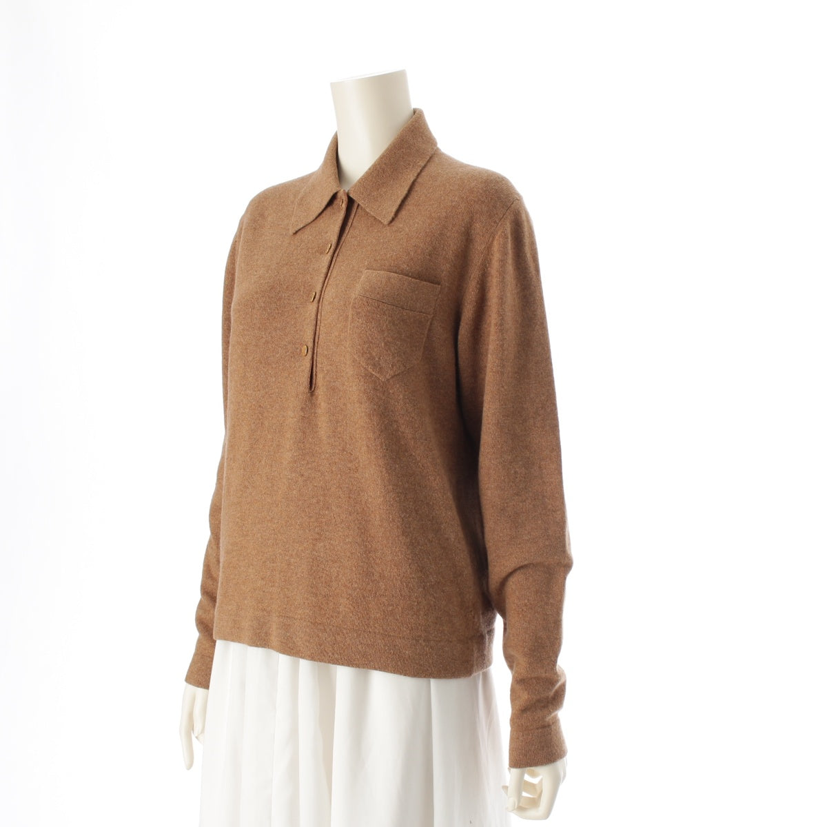 HERMES cashmere Vintage Serie Button Long Sleeve Knit Polo shirt Sweater tops Brown XL