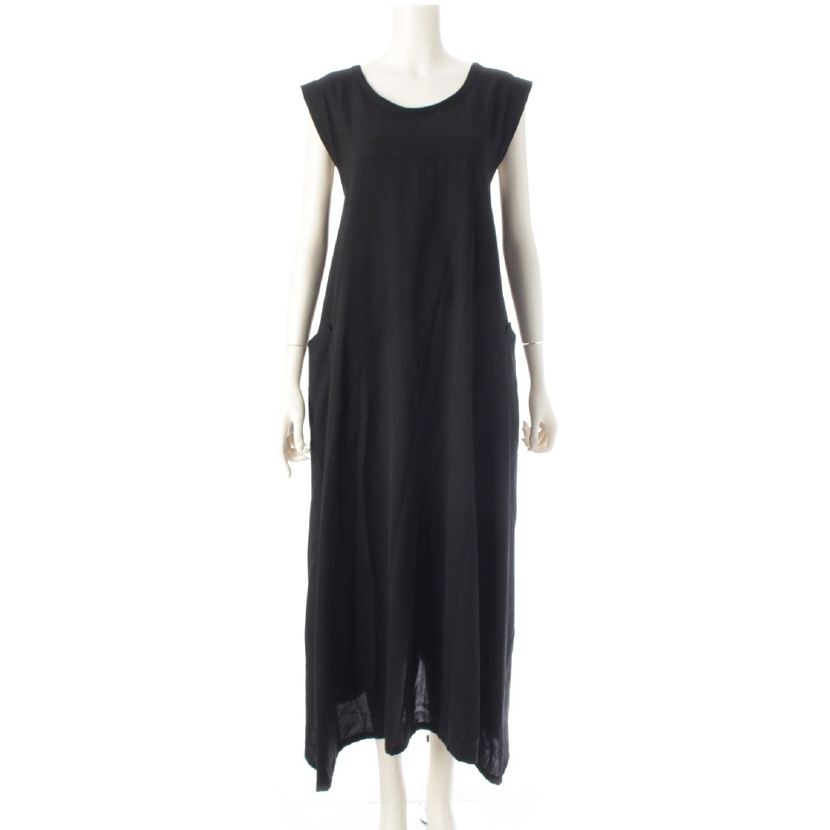 Y's Youji Yamamoto wool Sleeveless Round neck Double pockets one piece YB-D03-100 black