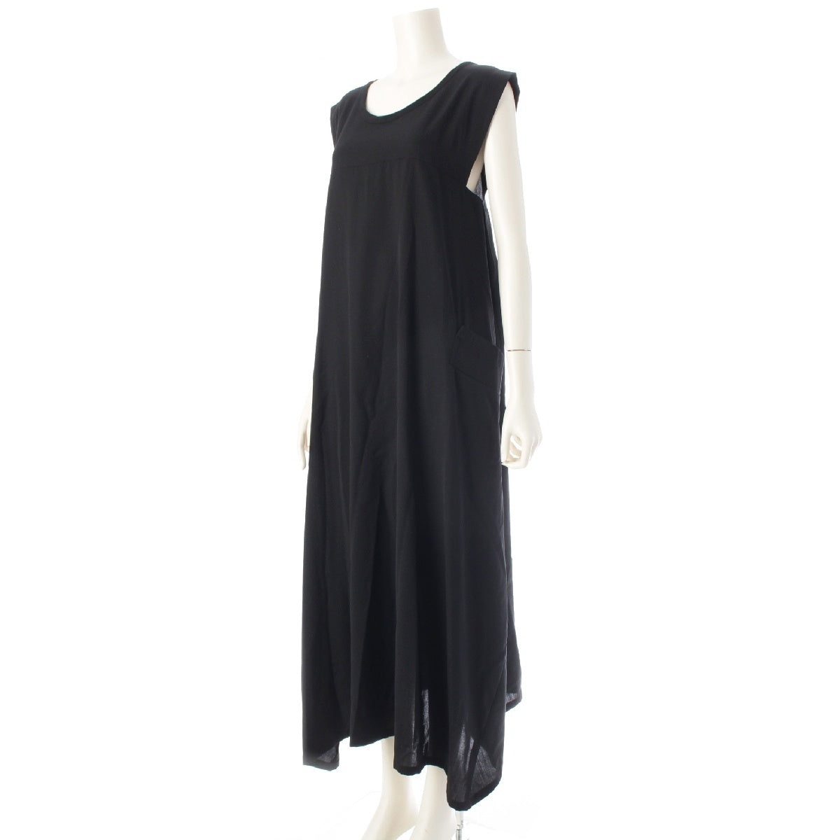 Y's Youji Yamamoto wool Sleeveless Round neck Double pockets one piece YB-D03-100 black