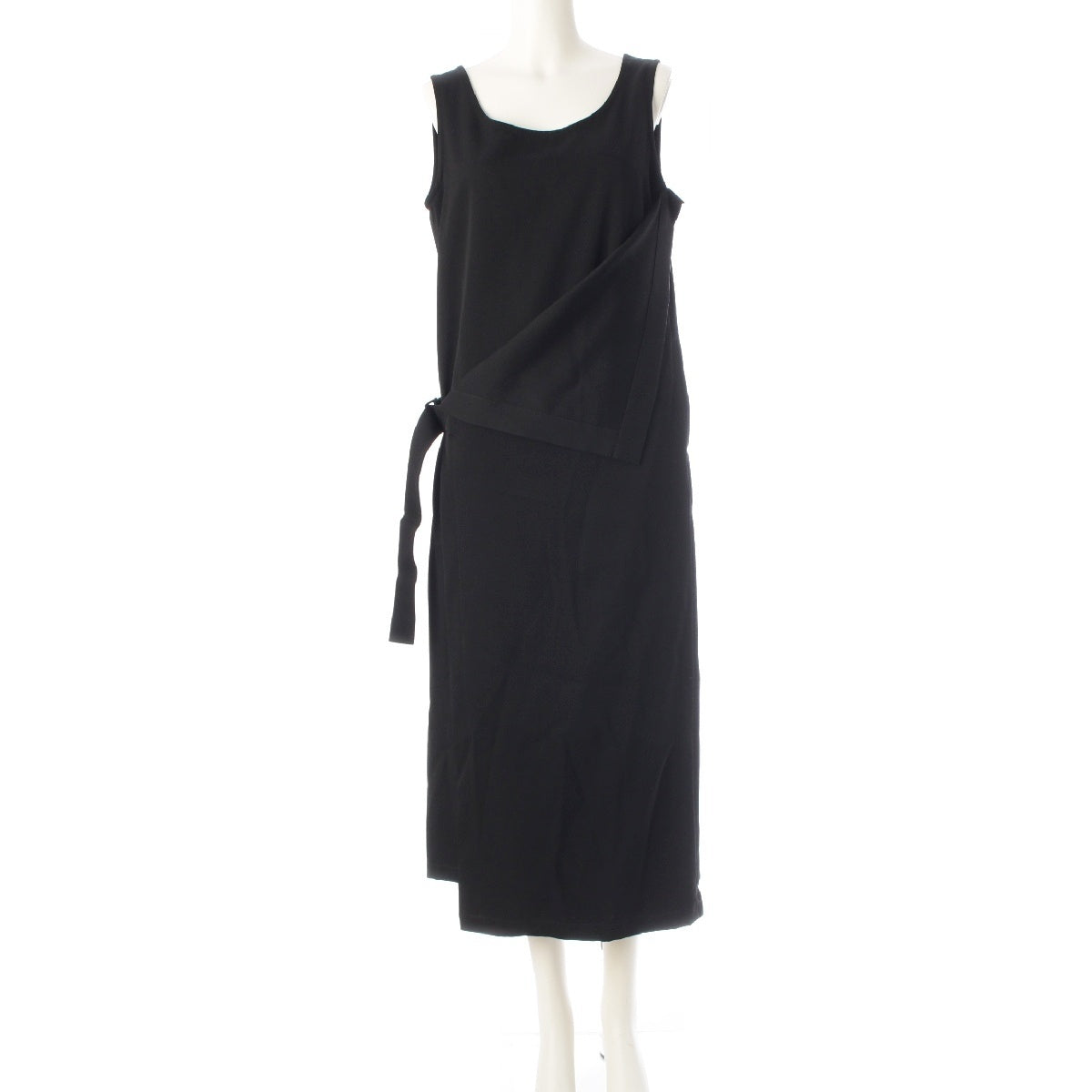 Y's Youji Yamamoto wool Sleeveless Waist belt one piece dress YX-D09-126 black