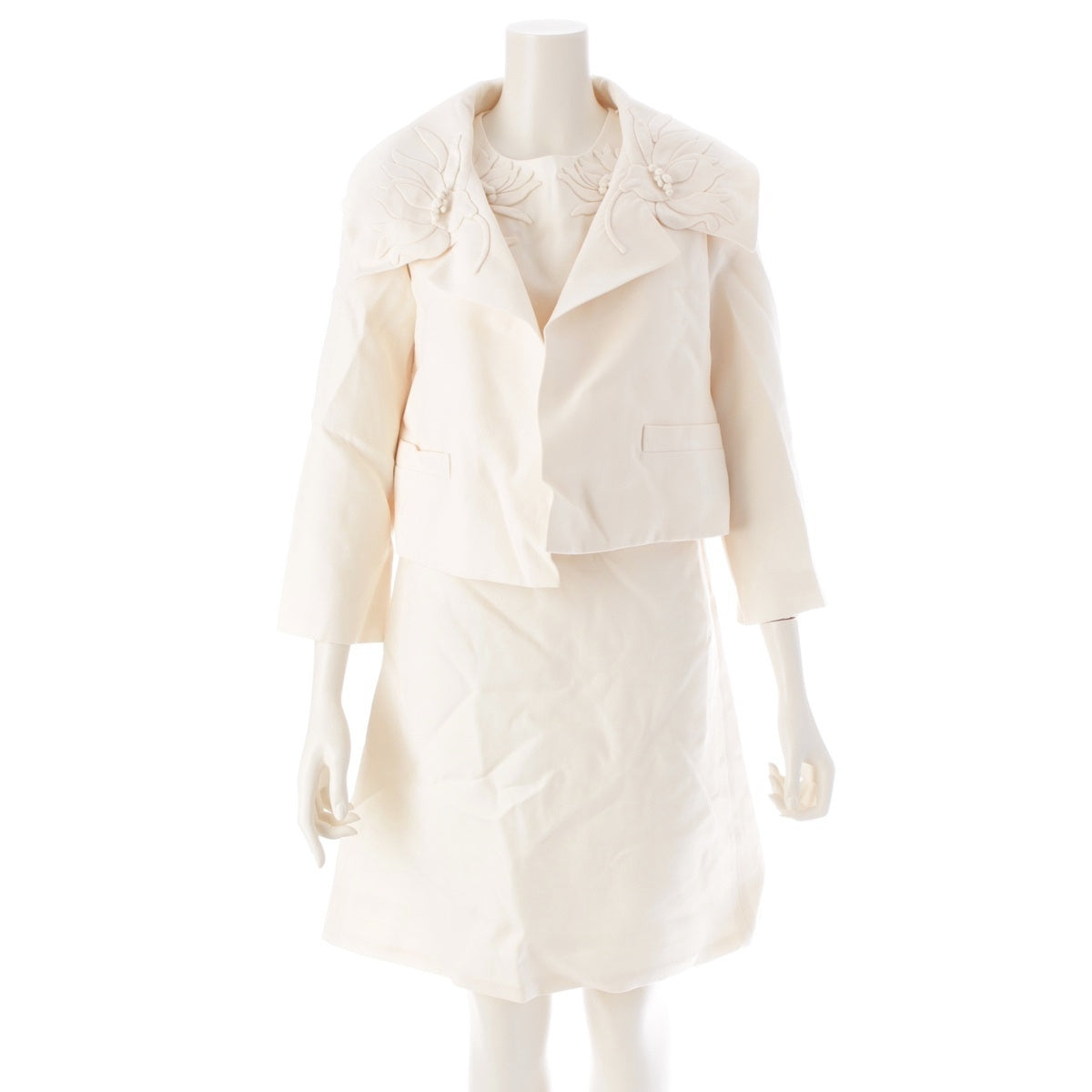 VALENTINO wool Applique embroidery ensemble one piece setup XB0CE2L71CF/XB0VAYZ11CF white 38/40