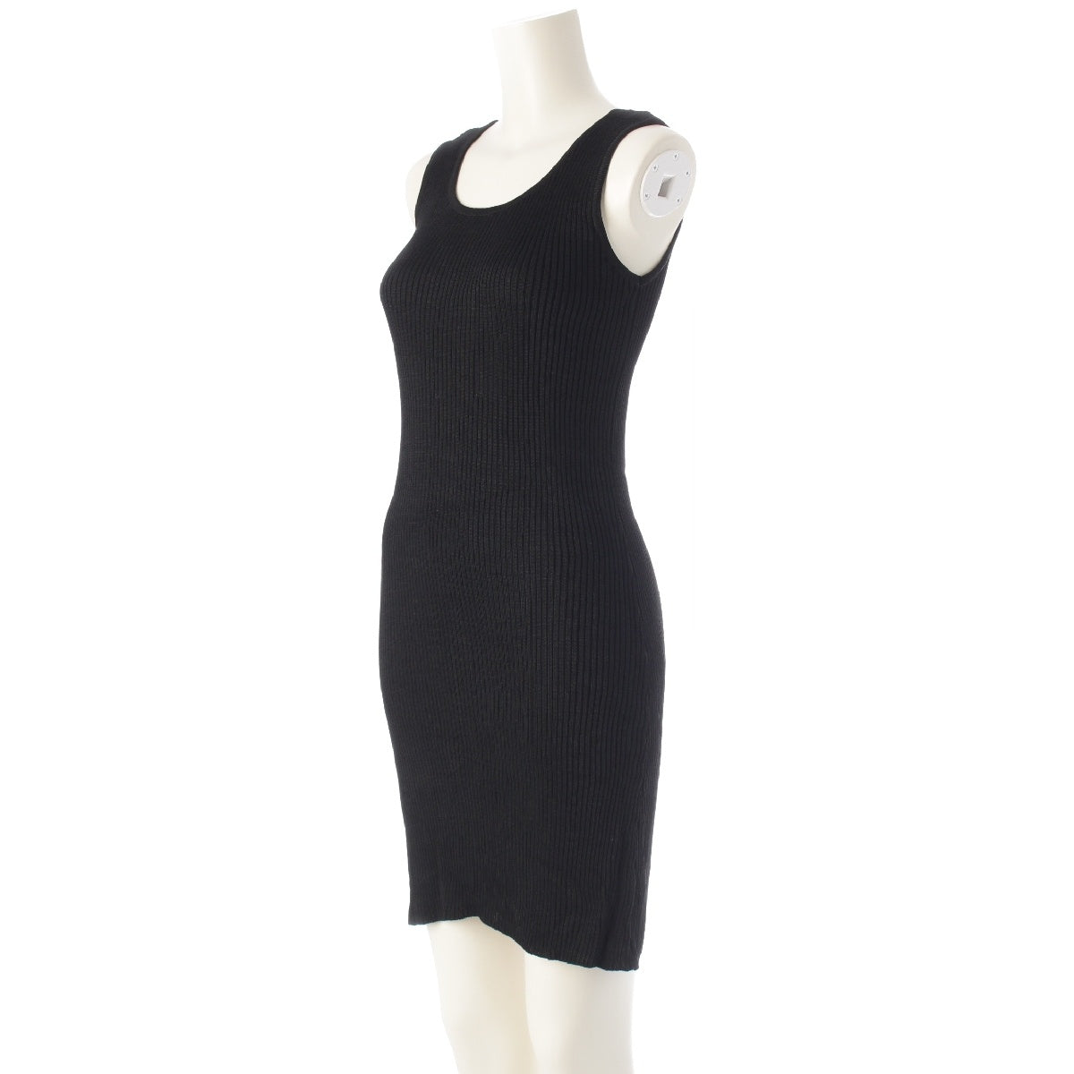 CHANEL 97P COCO Mark Button Sleeveless Rib Knit one piece dress P07386 black 40