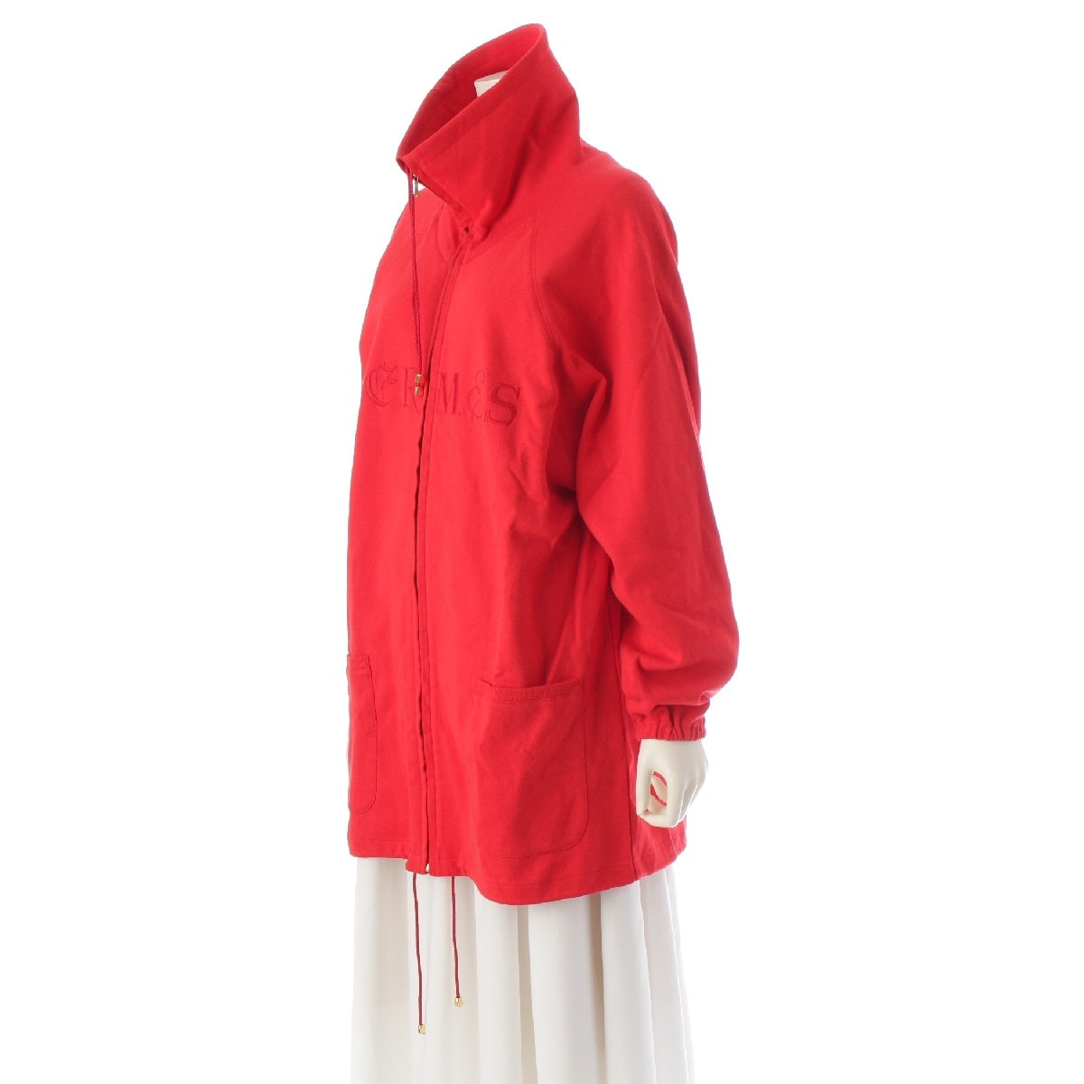 HERMES cotton Logo embroidery high neck zip up Jacket Blouson Outerwear Tops Red M