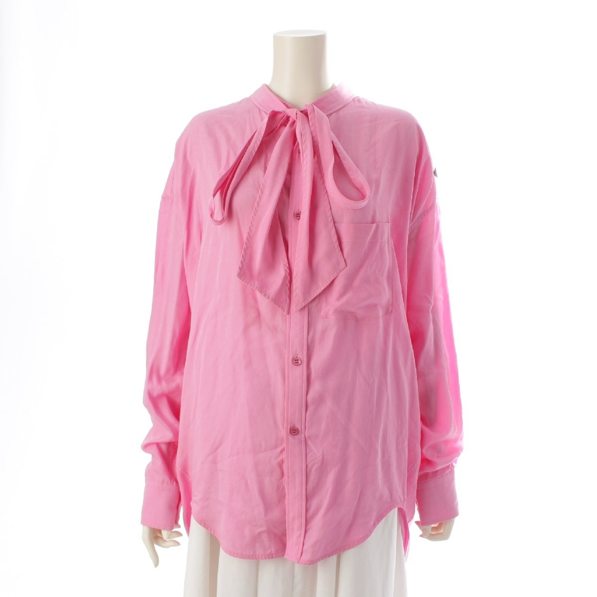 BALENCIAGA Back logo ribbon bowtie Long sleeve shirt blouse tops pink 32