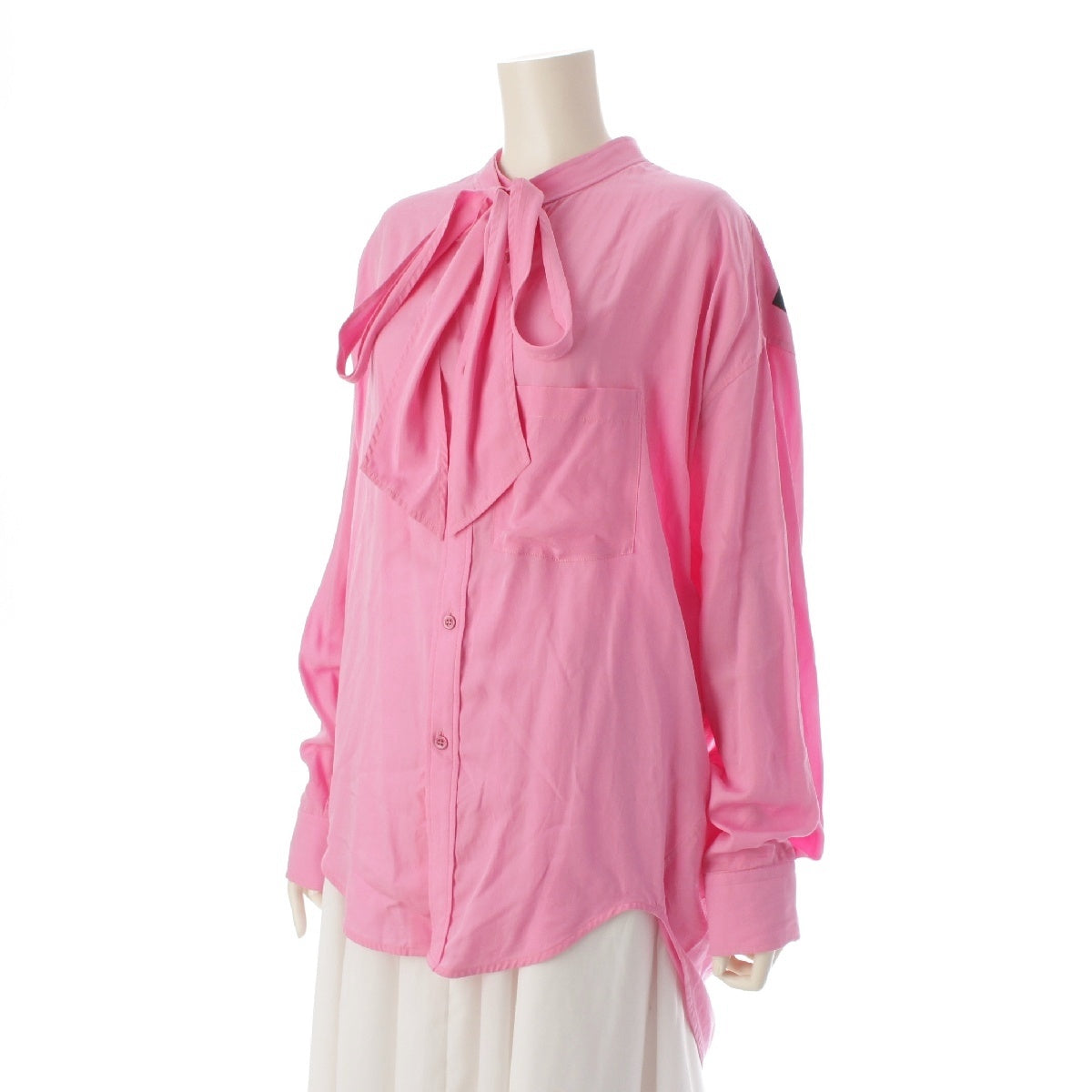 BALENCIAGA Back logo ribbon bowtie Long sleeve shirt blouse tops pink 32