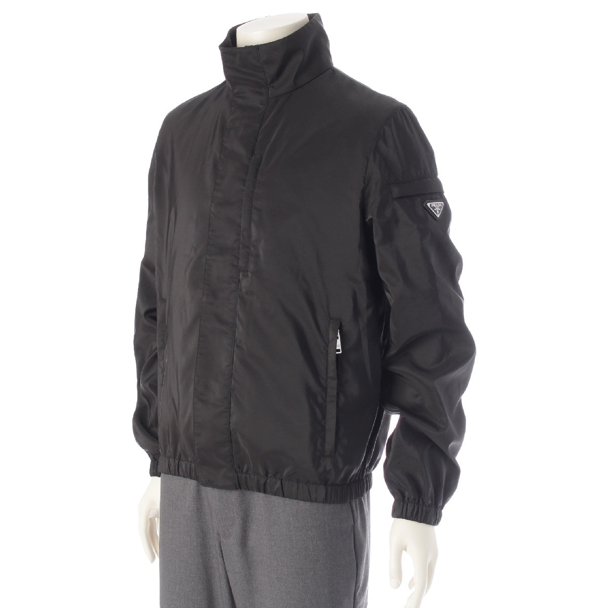 PRADA 24Stainless Steel Nylon Triangle logo Triangle plate High neck Jacket Zip-up Blouson Outerwear SGN521 black 46