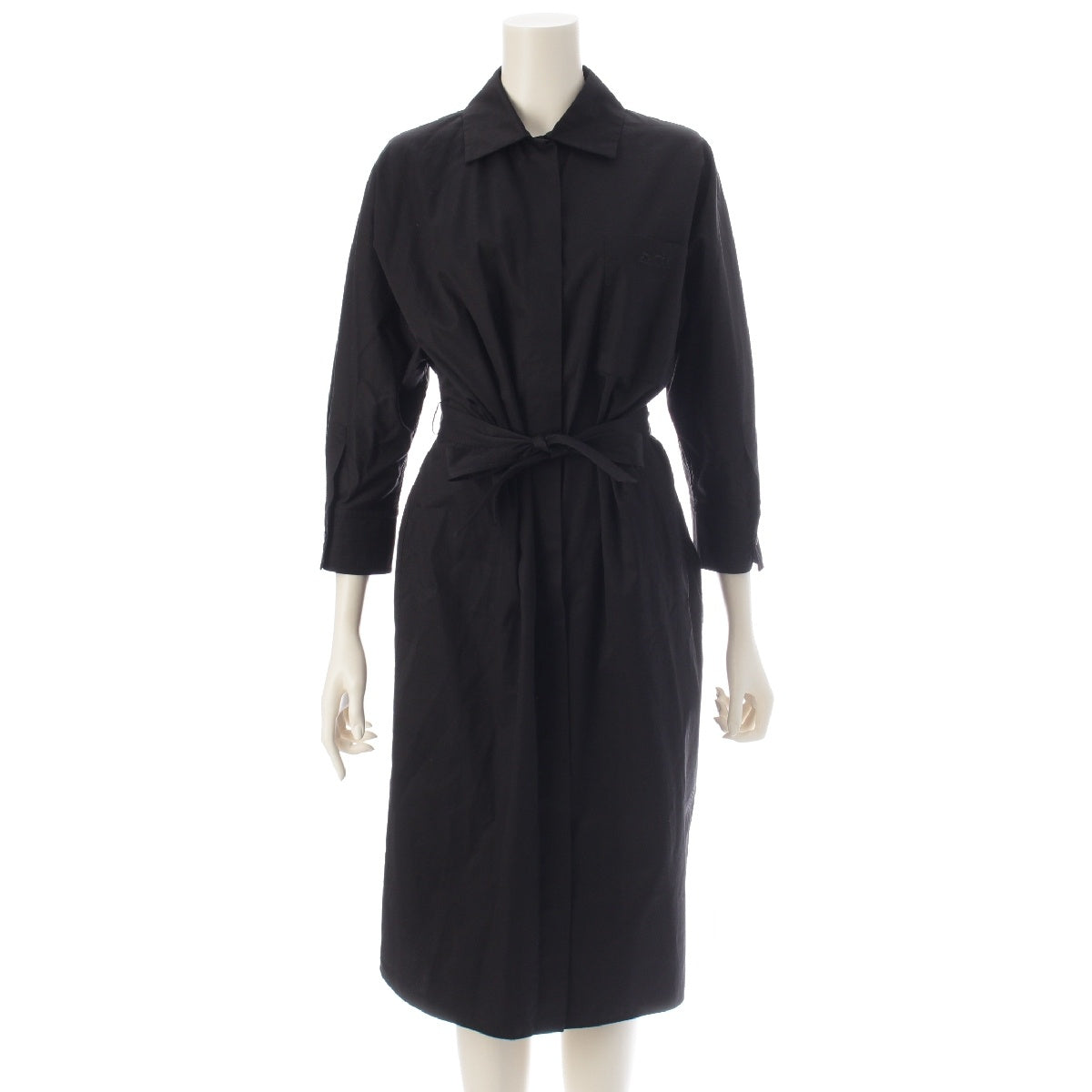 HERMES cotton Belted shirt dress with caleche embroidery one piece coat 3H0542DV black 36