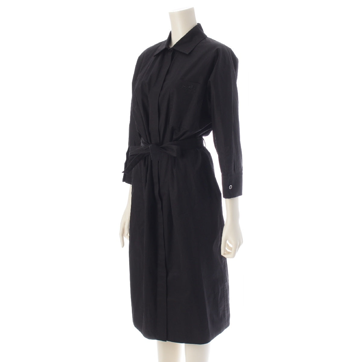 HERMES cotton Belted shirt dress with caleche embroidery one piece coat 3H0542DV black 36