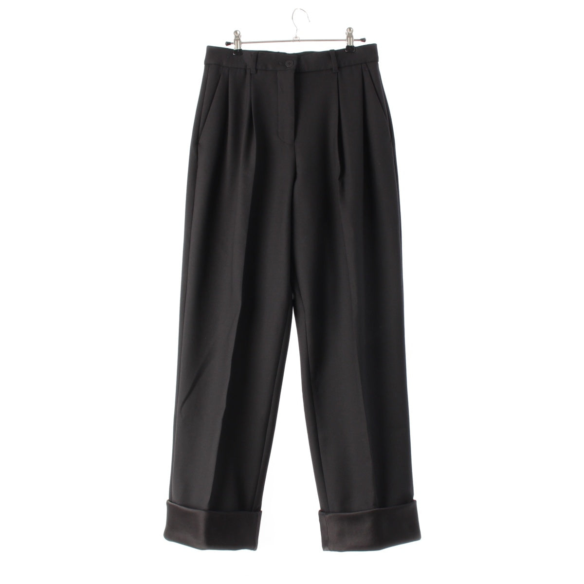 THE ROW Wool silk Cassandro Pant Satin Double Hem Pants Bottoms 6431W1904 black 4