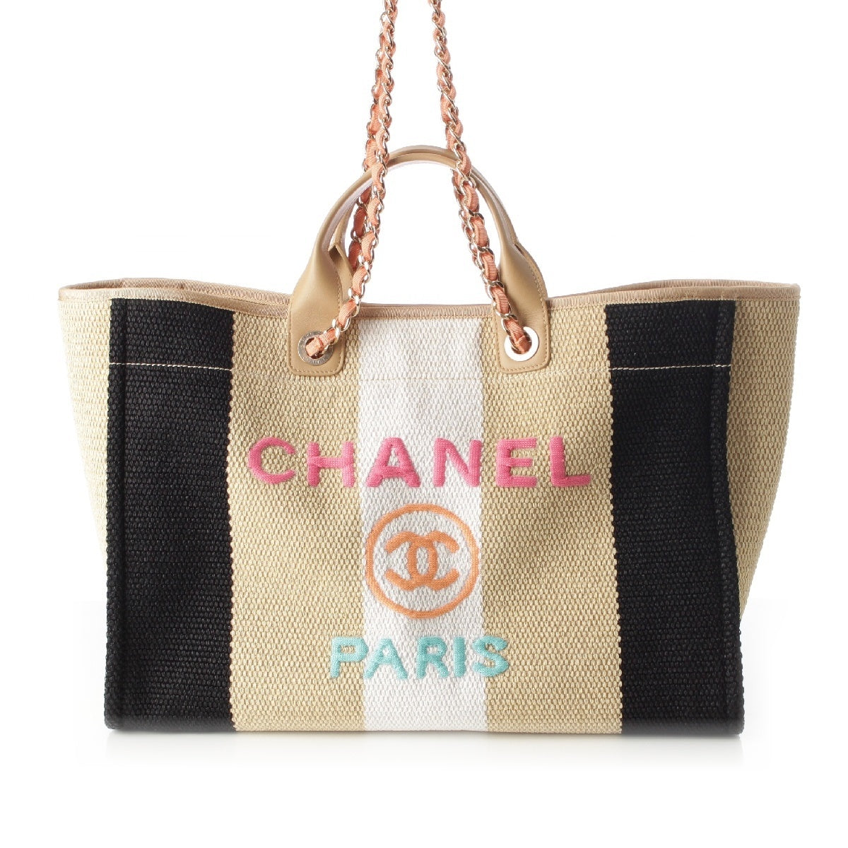 CHANEL Deauville GM Straw leather Tote Bag 29番台 Multicolor Beige Pink