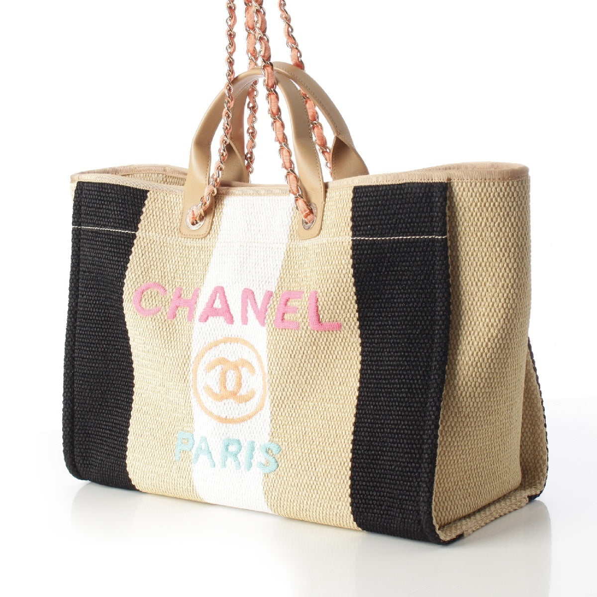 CHANEL Deauville GM Straw leather Tote Bag 29番台 Multicolor Beige Pink